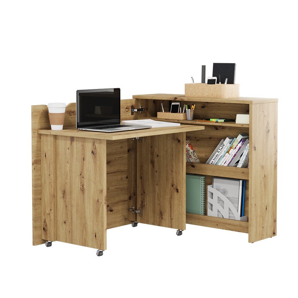 Compleo Schreibtisch Work Concept, Klappbarer Schreibtisch,multifunktionales Sideboard (Home office) eiche Artisan