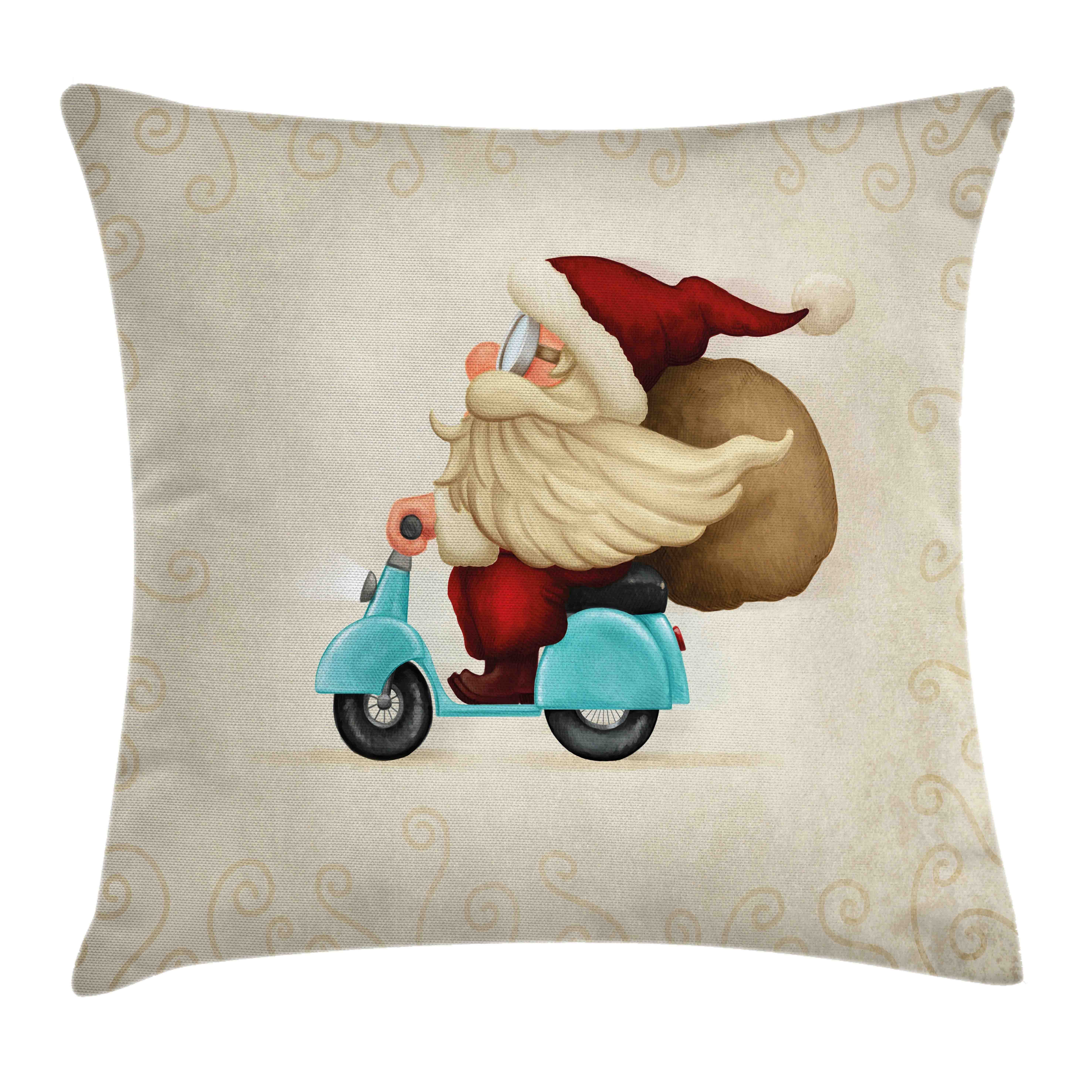 Weihnachten Motorrad (1 auf Reißverschluss Sankt Kissenhülle Farben Druck, Kissenbezüge Beidseitiger Abakuhaus Stück), Farbfesten mit