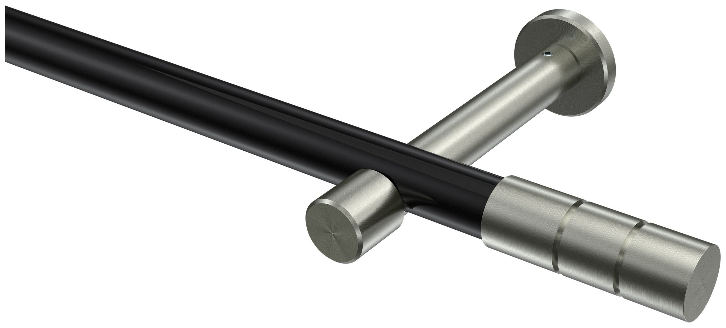 INTERDECO Gardinenstange Prestige Elanto, Ø 20 mm, 1-läufig, Fixmaß, kürzbar, Wandmontage, Deckenmontage, Metall, Schwarz / Edelstahl-Optik / Bicolor