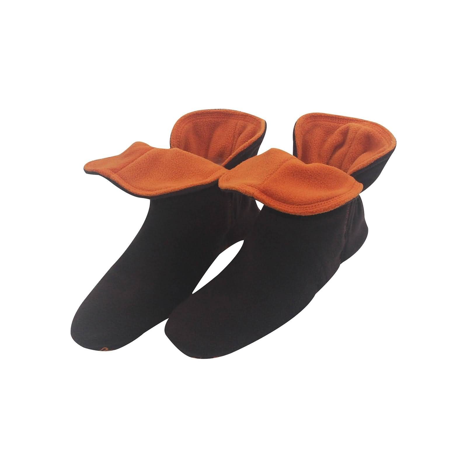 RAIKOU Hausstiefel Hüttenschuhe Stoppersocken für Damen Herren und Kinder  Hausschuh (aus Miro Fleece Super Flauschige) mit ABS und Rutschfester Sohle Coffee/Orange