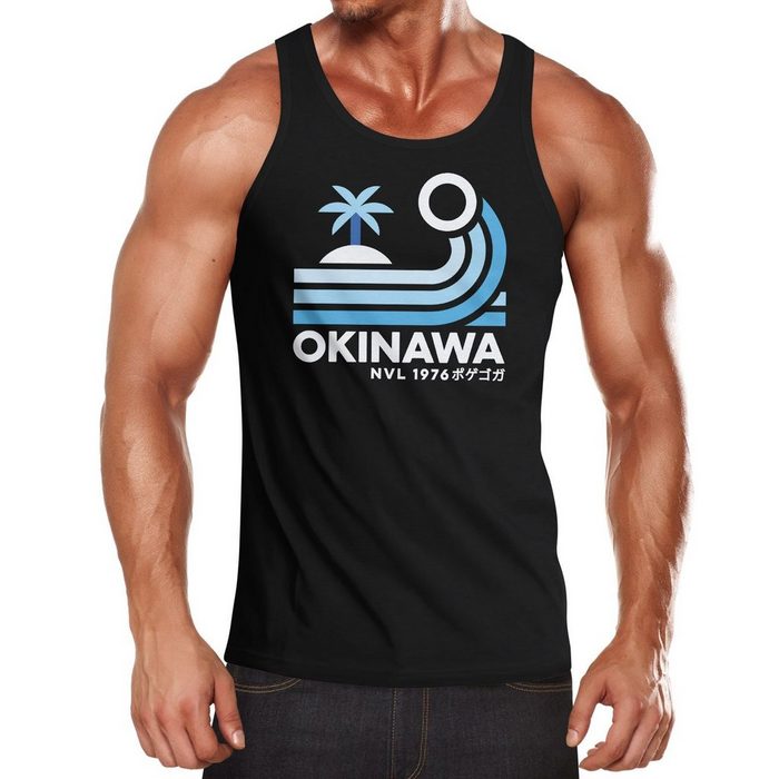Neverless Tanktop Herren Tank-Top Japan Okinawa Schriftzug Retro Palme Welle Muskelshirt Muscle Shirt Neverless® mit Print