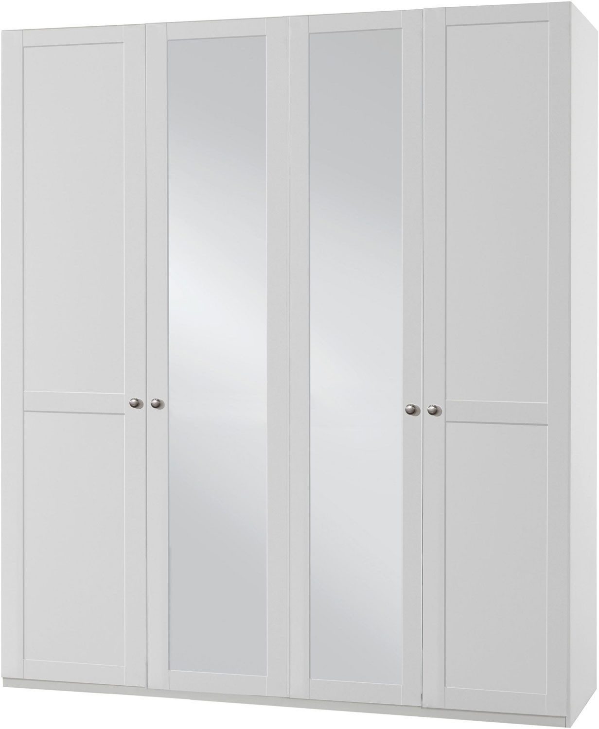 Wimex Kleiderschrank New York (mit Türen, Spiegel, Kleiderstangen, Einlegeböden, 1-St., moderne Optik, Aufleistungen, Türknäufe) 180x58x208cm weiß 4-türig
