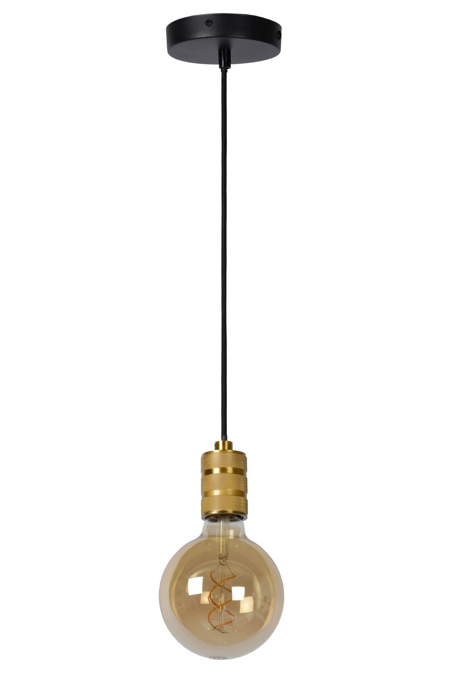 Licht-Erlebnisse Pendelleuchte NISAR, ohne Leuchtmittel, Metall E27 12 cm breit H: max. 140 cm in Schwarz Messing rund Vintage