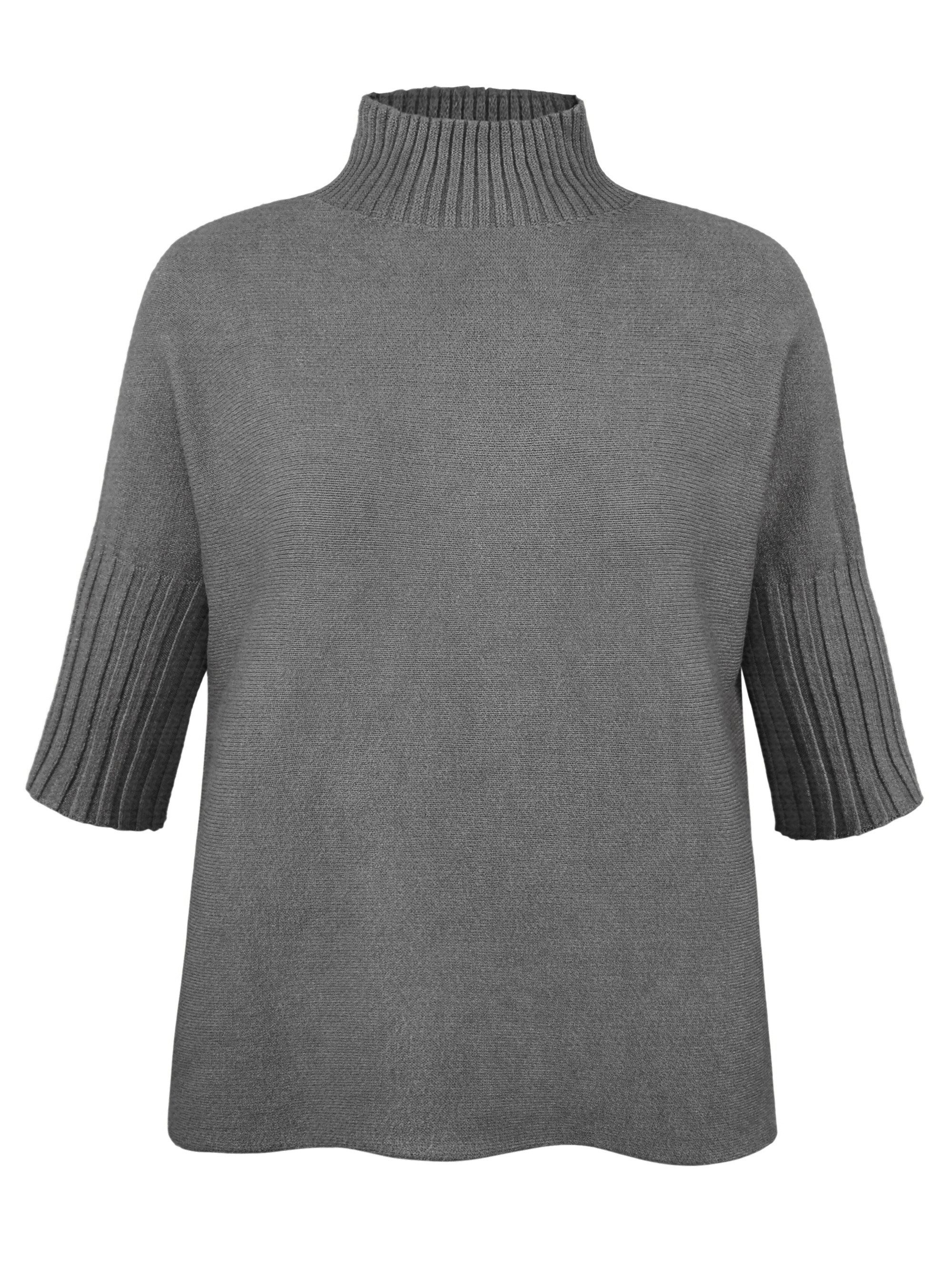 dy_mode Kurzarmpullover Damen Kurzarmpullover mit Stehkragen Feinstrickshirt Strickoberteil in Unifarbe, mit Stehkragen, Halbarm