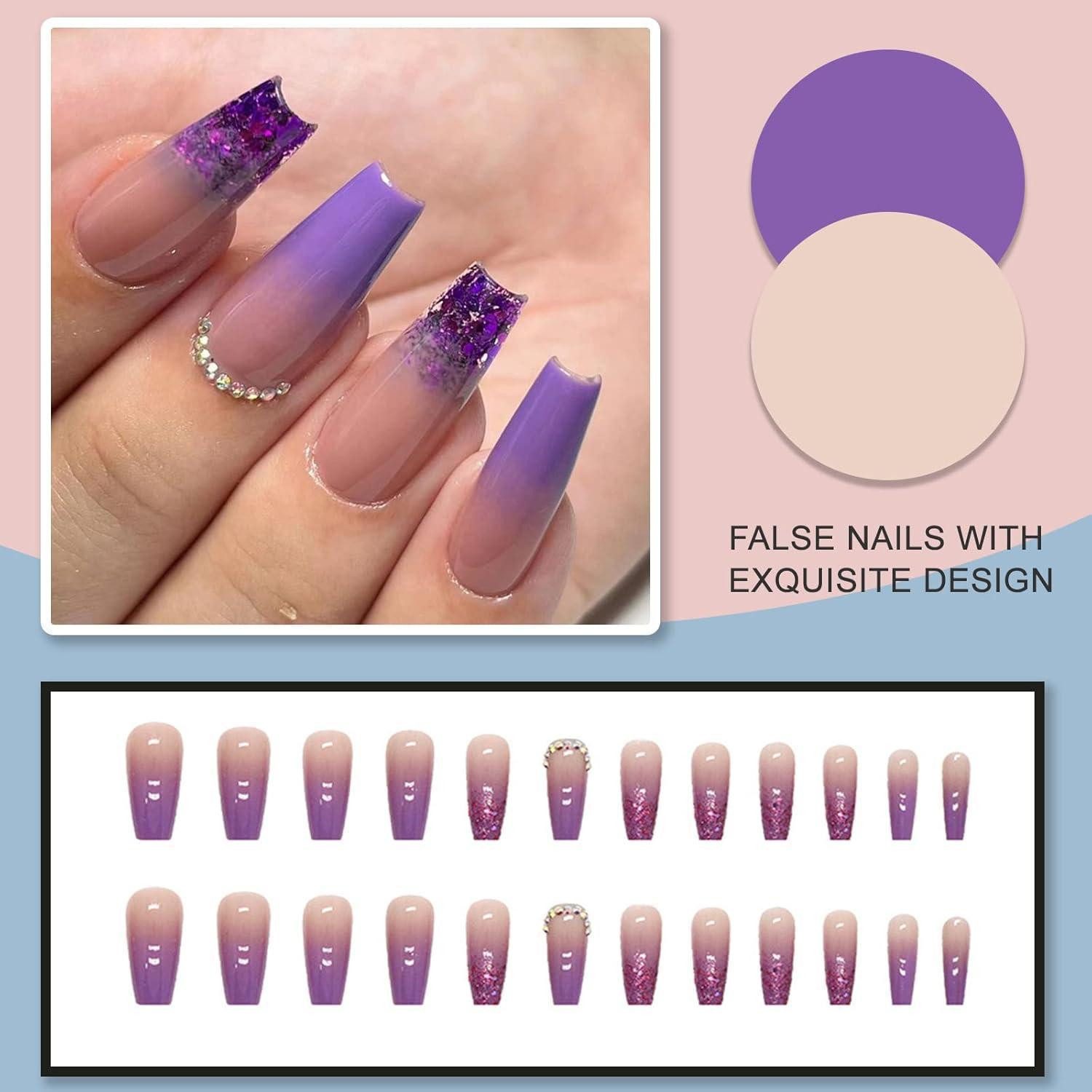 LuxusKollektion Kunstfingernägel Press on Nails Viereckig Mittellang French Lila Acryl C