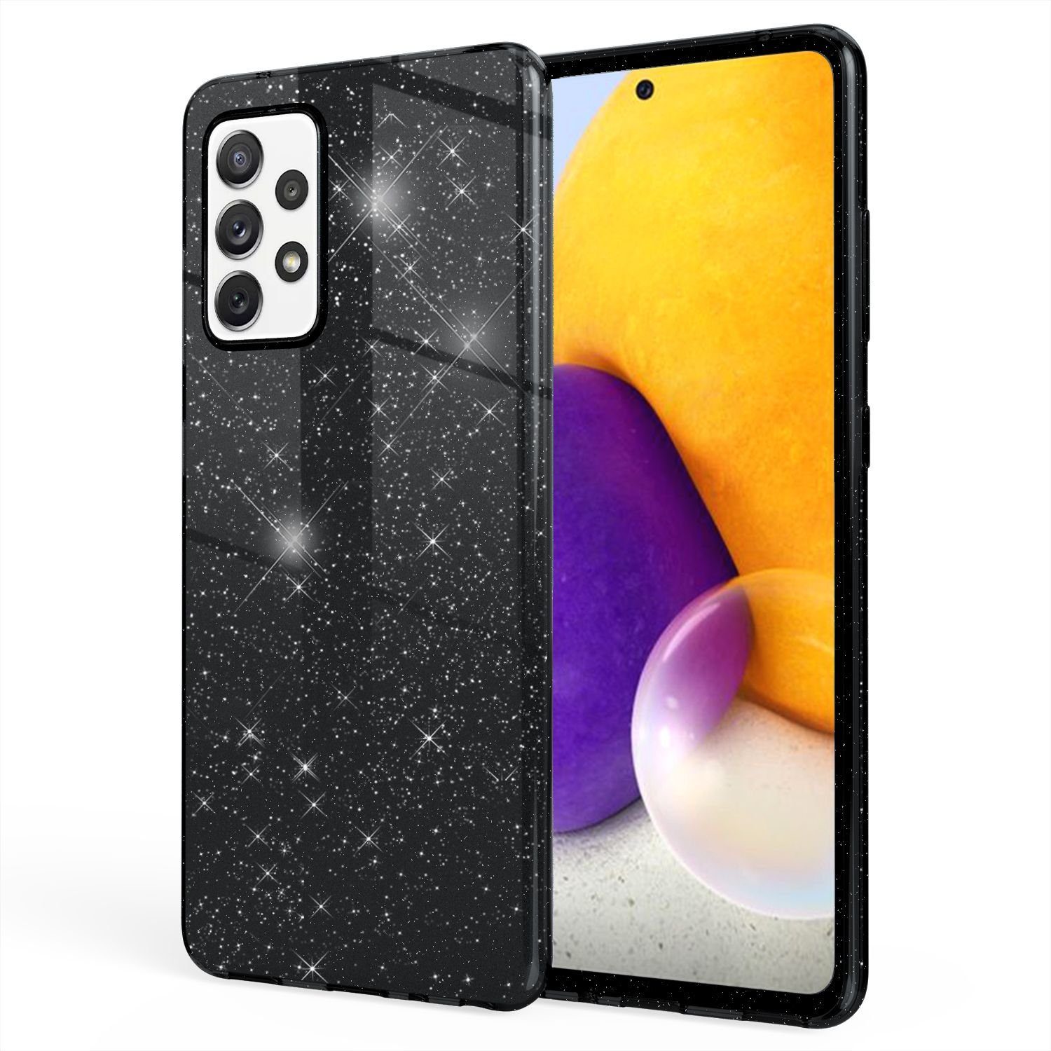 Nalia Smartphone-Hülle Samsung Galaxy A72, Glitzer Silikon Hülle / Glänzender Hybrid Schutz / Stoßfest & Robust