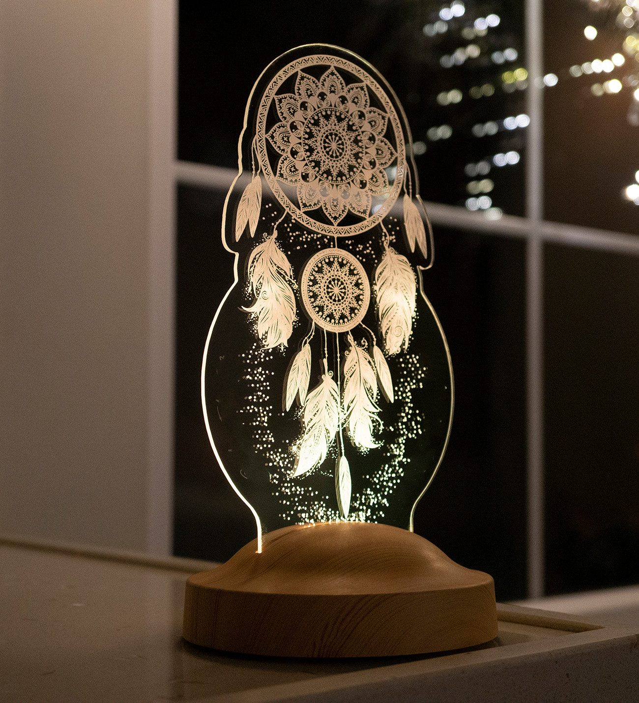 Geschenkelampe LED Nachttischlampe Traumfänger Dreamcatcher 3D UV Druck Nachtlicht, Leuchte 7 Farben fest integriert, Geburtstagsgeschenk für Freunde, Mädchen,  – Bild 5 von 5