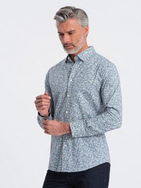 OMBRE Langarmhemd Herrenhemd SLIM FIT mit feinem Blattmuster