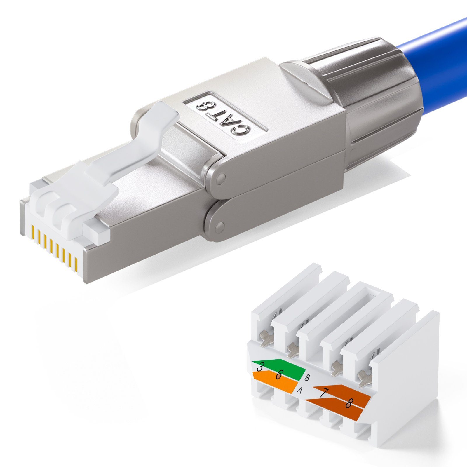 HB-DIGITAL Netzwerkstecker Netzwerk Steckverbinder CAT 8 RJ45 LSA STP schmal, (1-St), Kontakte vergoldet 50u, schmal