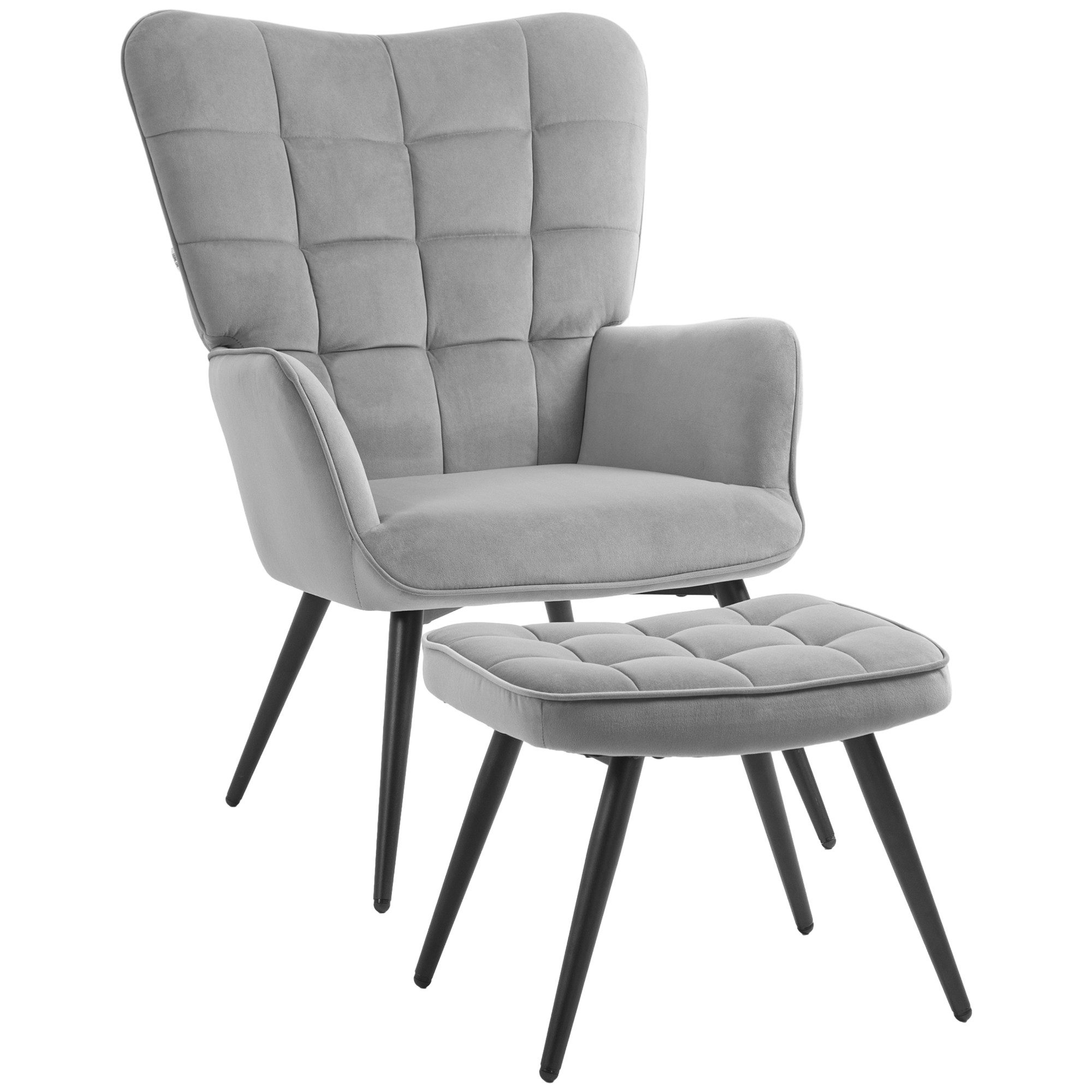 HOMCOM Relaxsessel Ohrensessel mit Samtoptik, Polstersessel, Schlafzimmer (Esszimmerstuhl, 2-St., Fernsehsessel), bis 120kg, für Wohnzimmer, Hellgrau. Reduzierter Preis € 115,90. Unverbindliche Preisempfehlung € 267,90