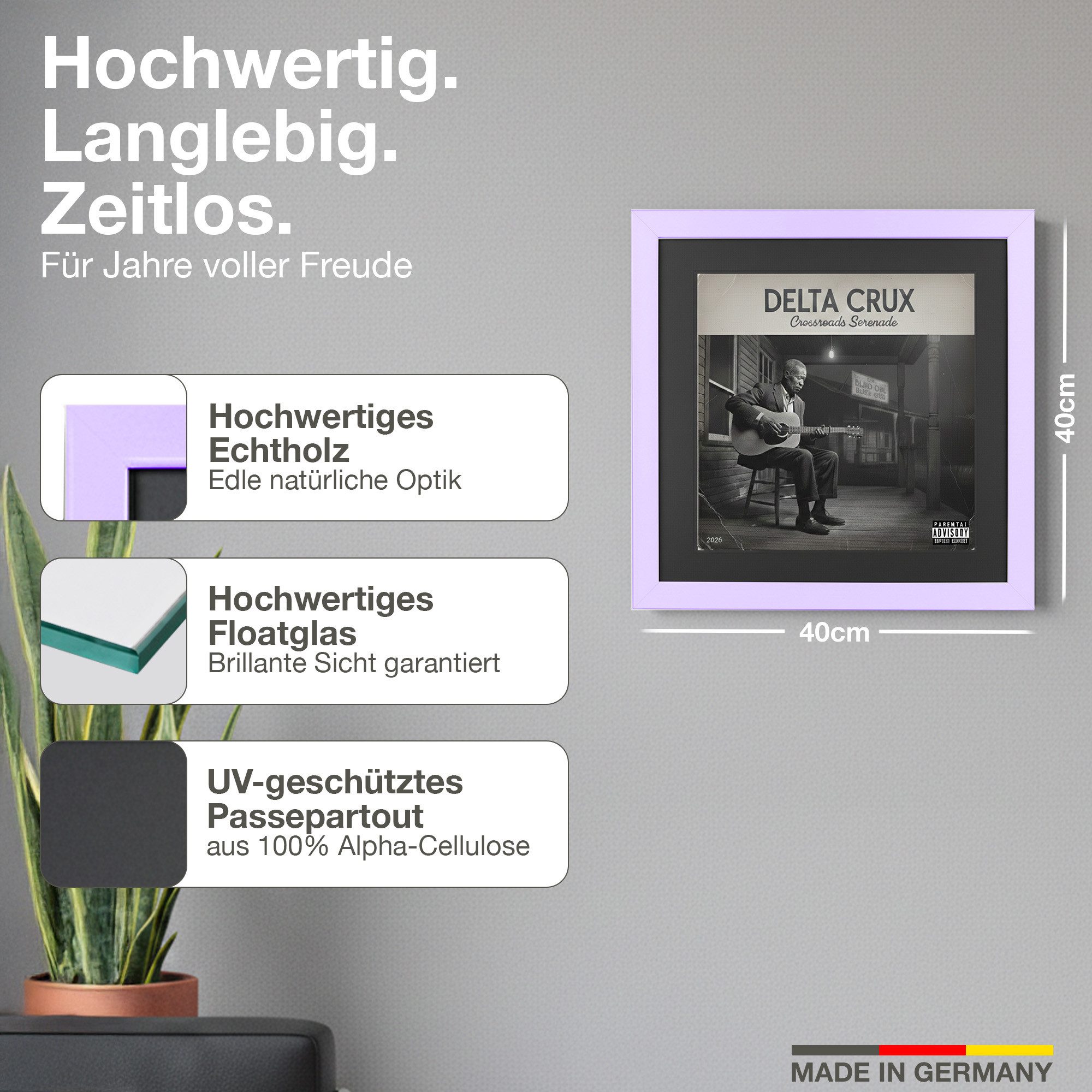 K-Möbel Bilderrahmen Schallplatten Rahmen für das Cover, (1 St), Mit Passepartout