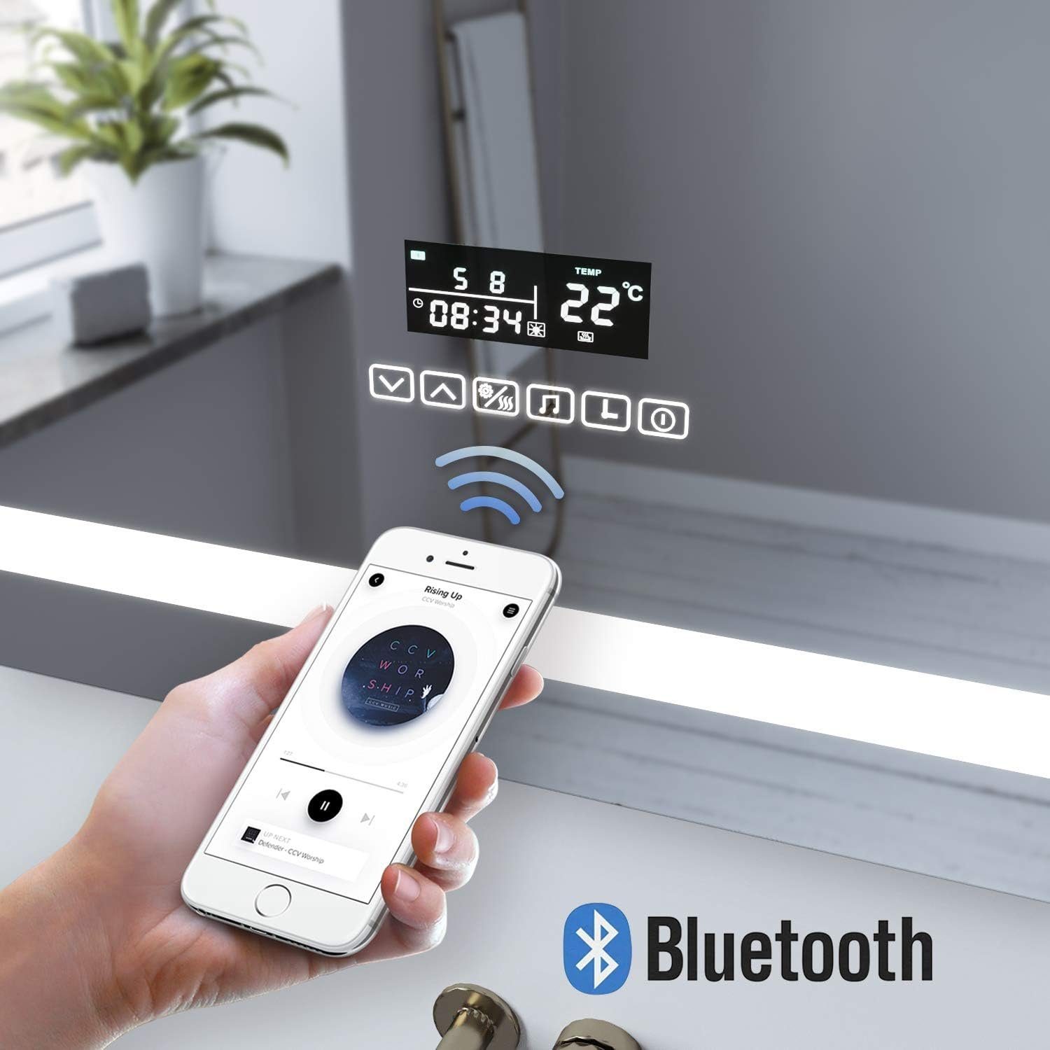 80x60 Badspiegel & Lautsprecher Dimmbar, Kaltweiß LED Neutralweiß mit Warmweiß 4500K Beleuchtung Badspiegel cm & AQUALAVOS Badezimmerspiegel 3000K 6400K Bluetooth