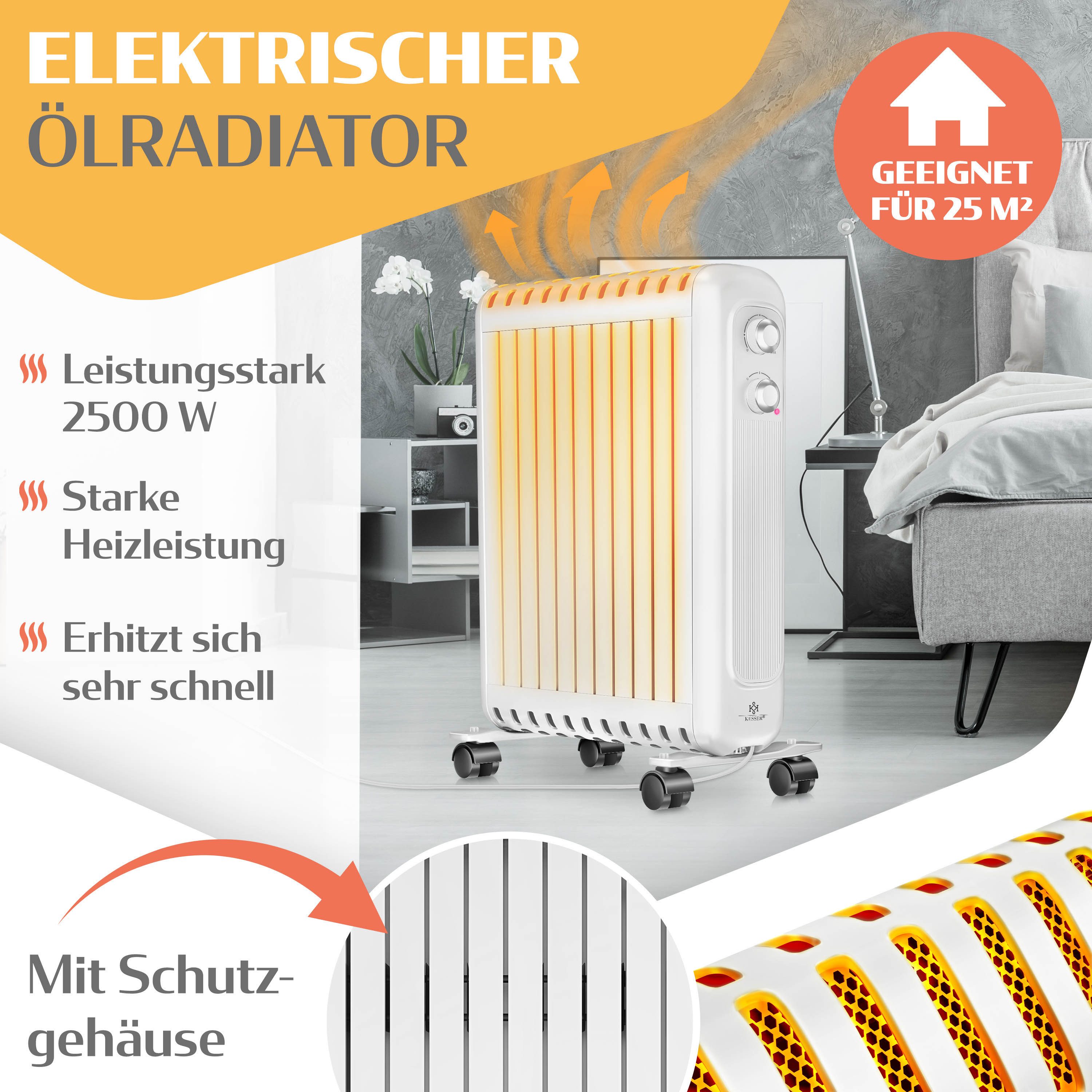 KESSER Ölradiator Elektroheizung ölgefüllt mit Thermostat, 3 Heizstufen & 3 günstig online kaufen