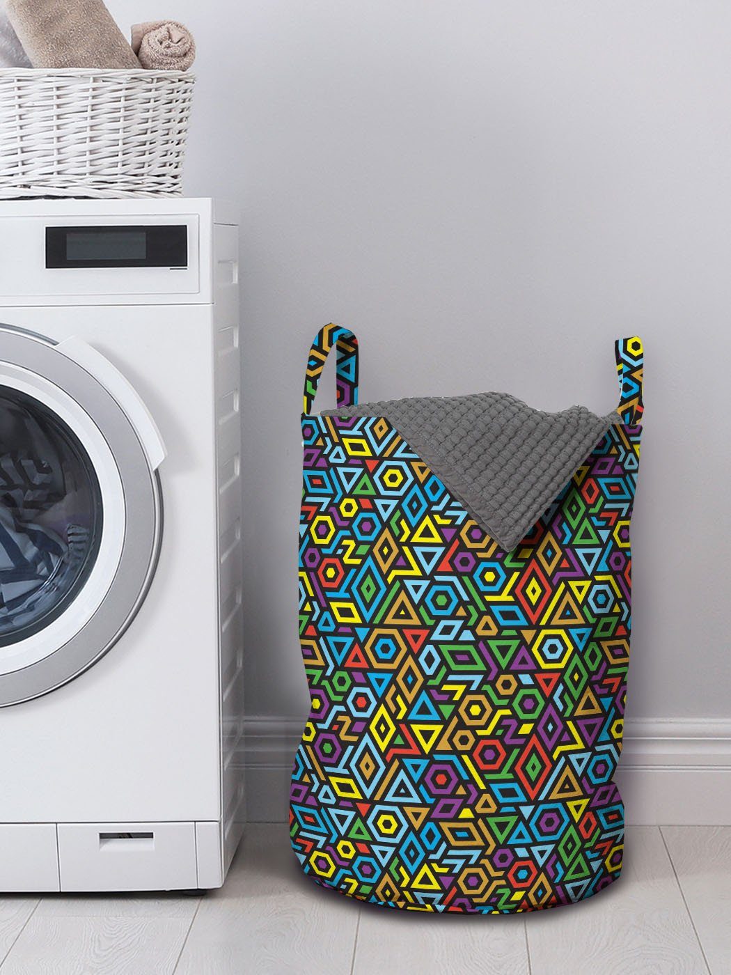 Bunt mit Kordelzugverschluss Mosaik Wäschesäckchen Waschsalons, Wäschekorb geometrisches Griffen Abakuhaus für