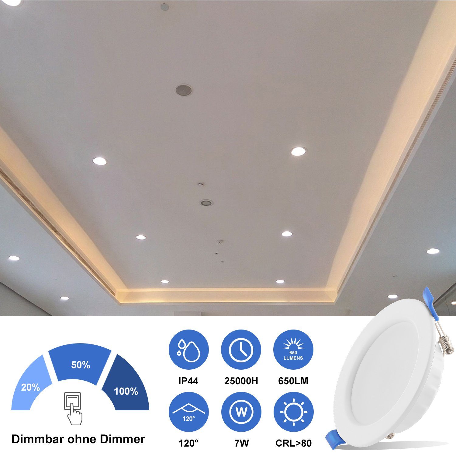 oyajia LED Einbauleuchte 10x 7W Einbaustrahler,Dimmbar, für integriert, LED LED LED Warmweiß, Küche Spot IP44, Weiß 650LM, fest Badzimmer Flur Büro
