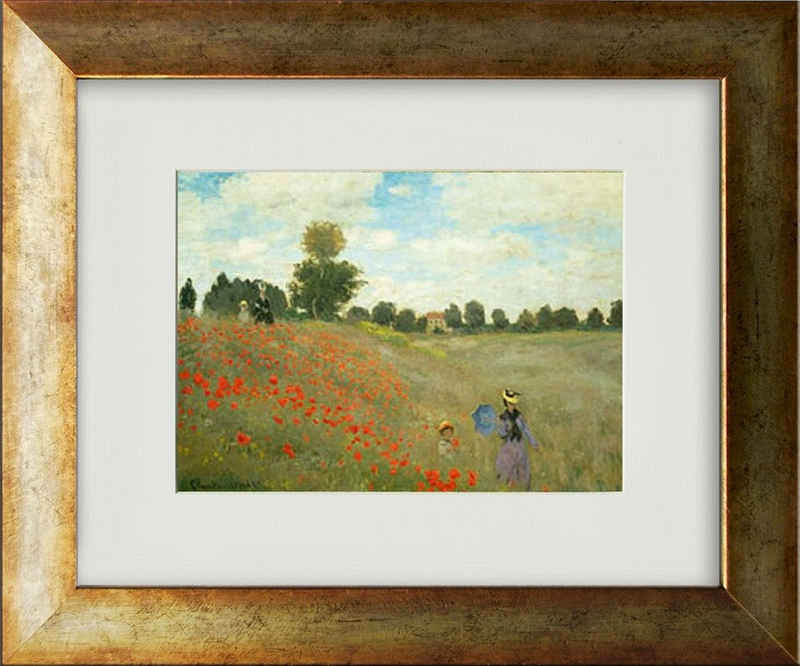artissimo Bild mit Rahmen Monet Bild mit Rahmen / Poster gerahmt 33x40cm / Wandbild Gemälde, Claude Monet: Mohnfeld bei Argenteuil