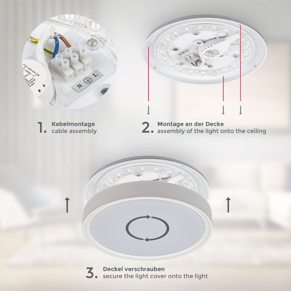 B.K.Licht Deckenleuchte LED Durchmesser Küche, cm fest cm 33,5 - cm Design von Weiß-Matt 1.500lm durch Wohnzimmer von Höhe bei Neutralweiß, 4.000K einen BKL1465, einer LED Durchmesser Kompaktes 15W 33,5 integriert, Deckenlampe 5