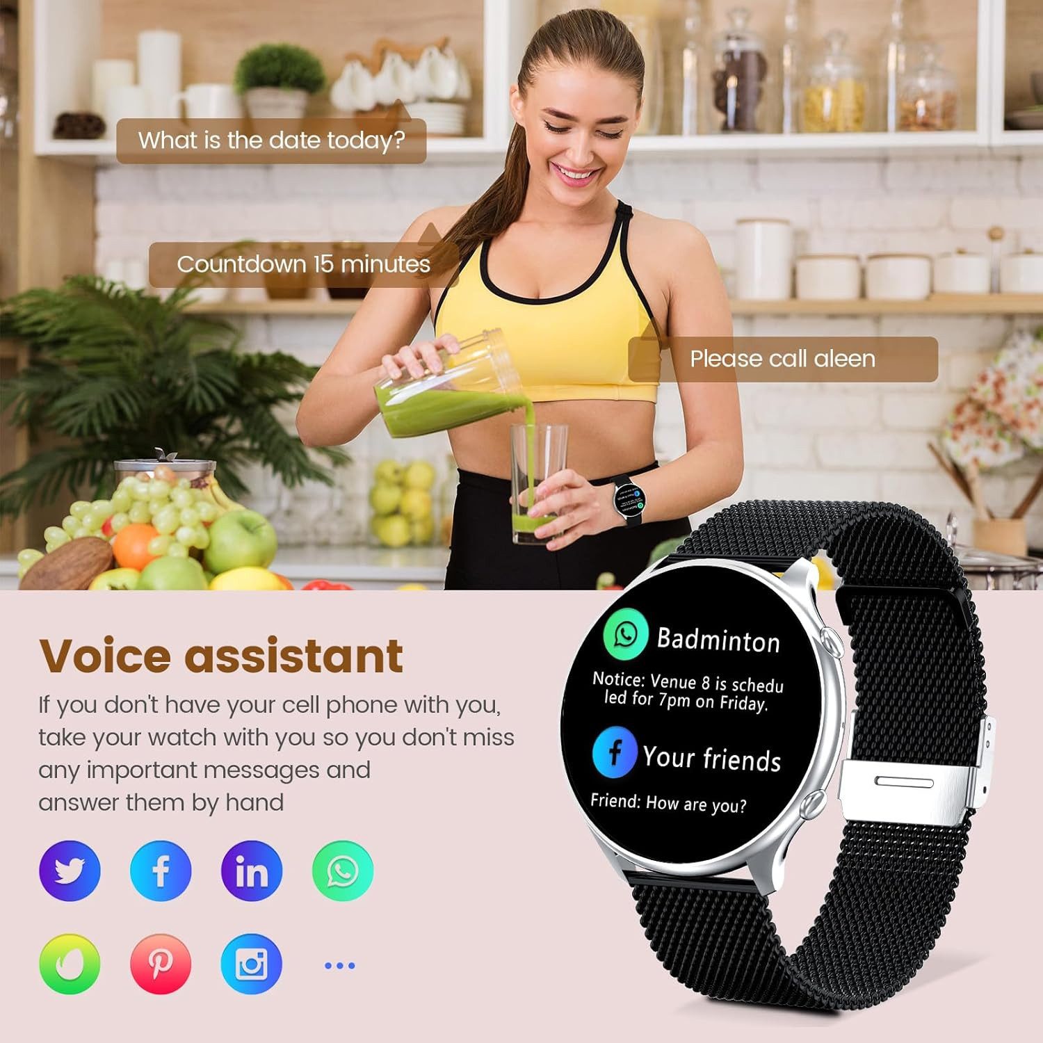 elfofle Damen's Telefonfunktion IP67 Wasserdicht Fitness Tracker Smartwatch (3,5 cm/1,39 Zoll, Android iOS), 1-tlg., mit 120 Sport SpO2 Pulsuhr Menstruationszyklus SchlafmonitorArmbanduhr