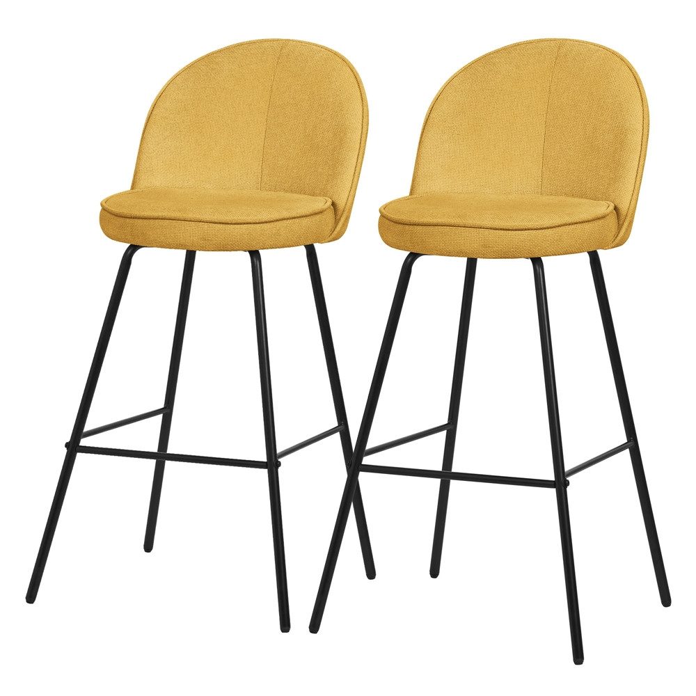 ML-DESIGN Barhocker Gepolsterter Barstuhl mit Metallgestell Rückenlehne und Fußstütze (2 St), Bistrohocker 2er Set Senf Stoffbezug Tresenhocker Küchenhocker