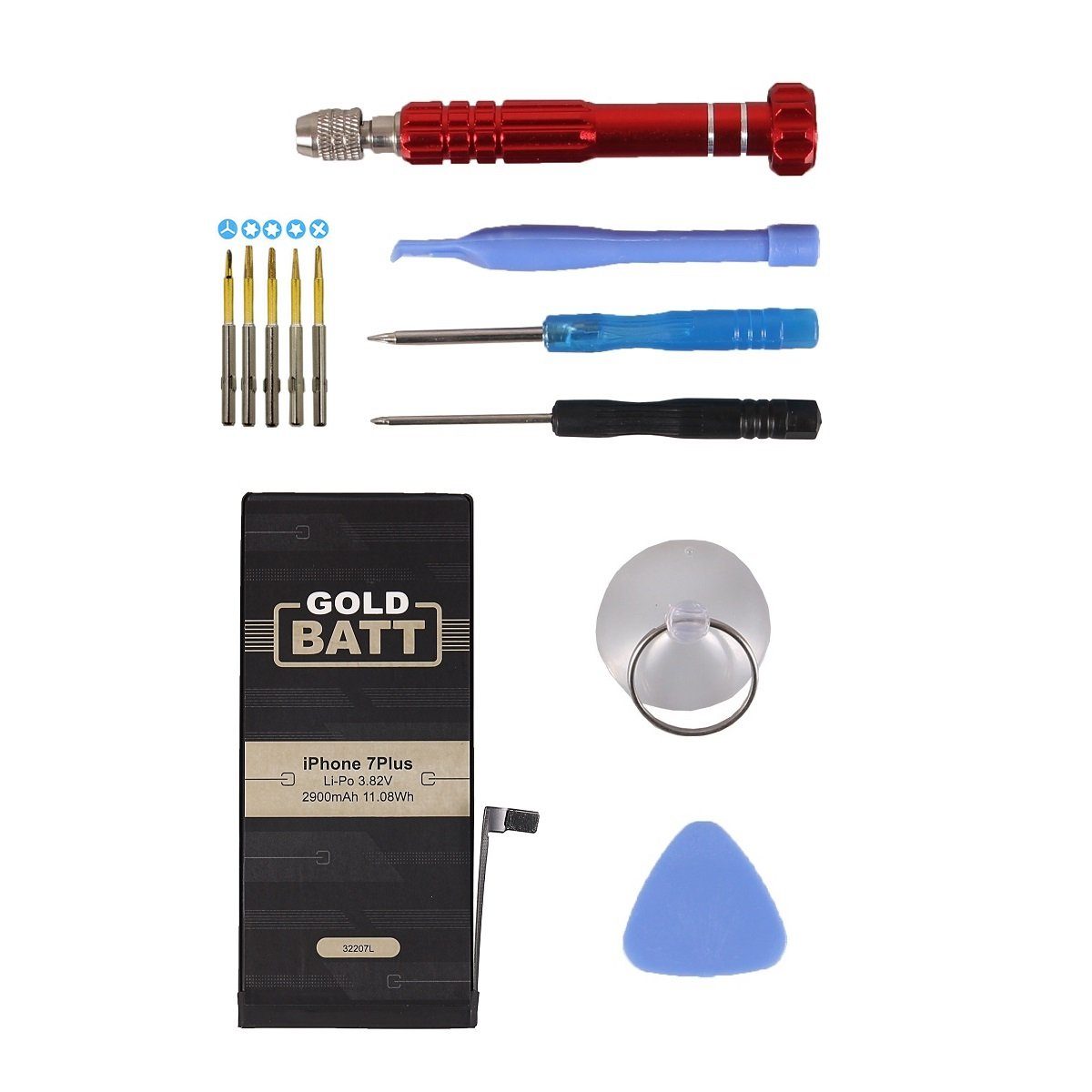 GOLDBATT Akku für Apple iPhone 7 plus + Werkzeug Reparatur Set + Anleitung Akku Ersatzakku Akku 2900 mAh (3,8 V, 1 St), 100 % kompatibel, optimale Passgenauigkeit