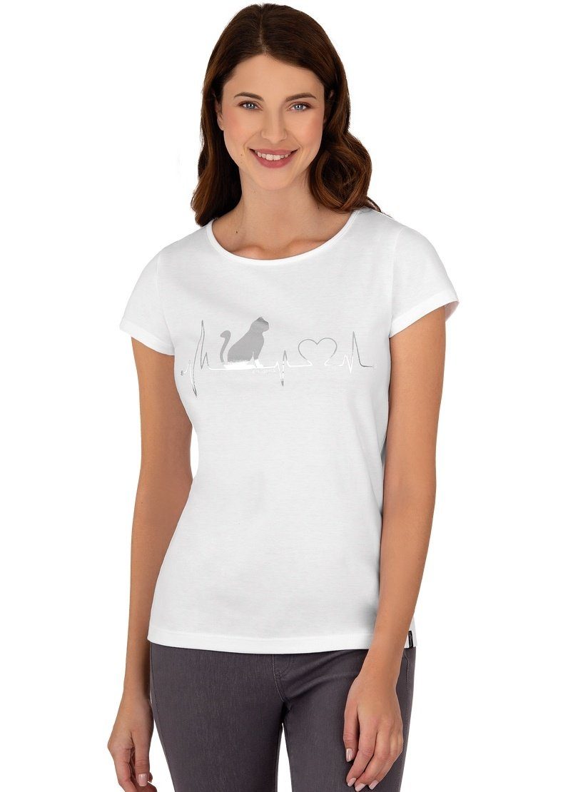 Katzen-Druckmotiv 1/4-Arm Trigema T-Shirt mit weiss TRIGEMA und T-Shirt