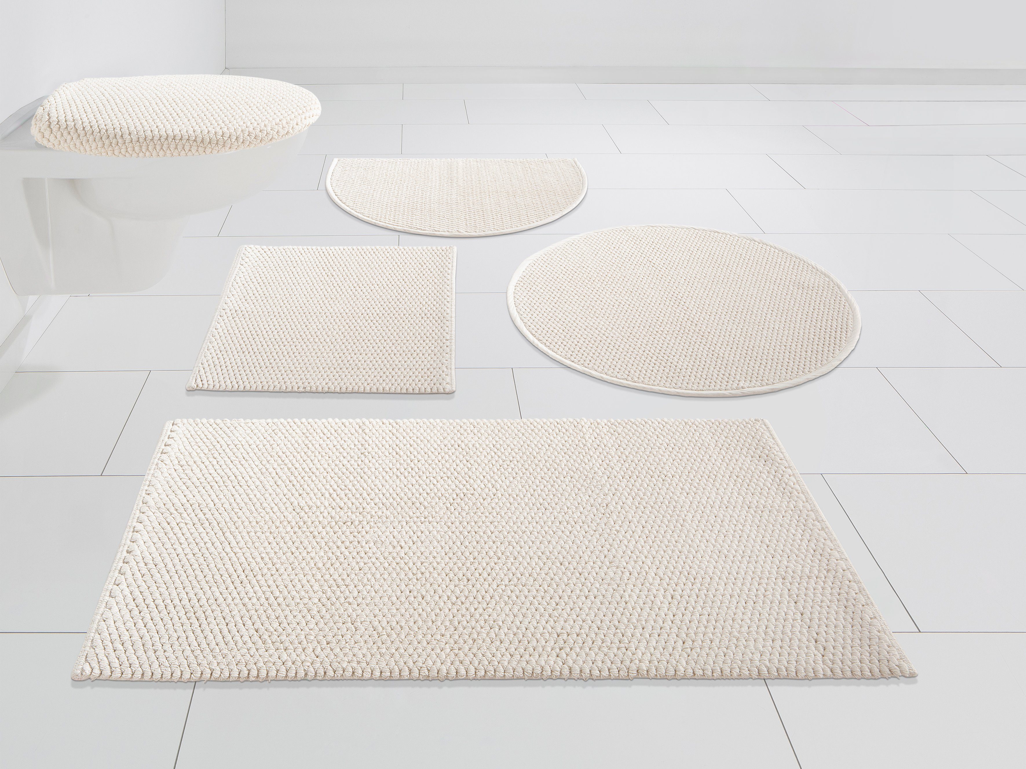 OTTO home Badematte Dalia, Badvorleger, Badezimmer Teppich, Höhe 4 mm, strapazierfähig, fußbodenheizungsgeeignet, Baumwolle, rund, Baumwolle, Badteppich, Badematten auch als 2-teiliges Set erhältlich