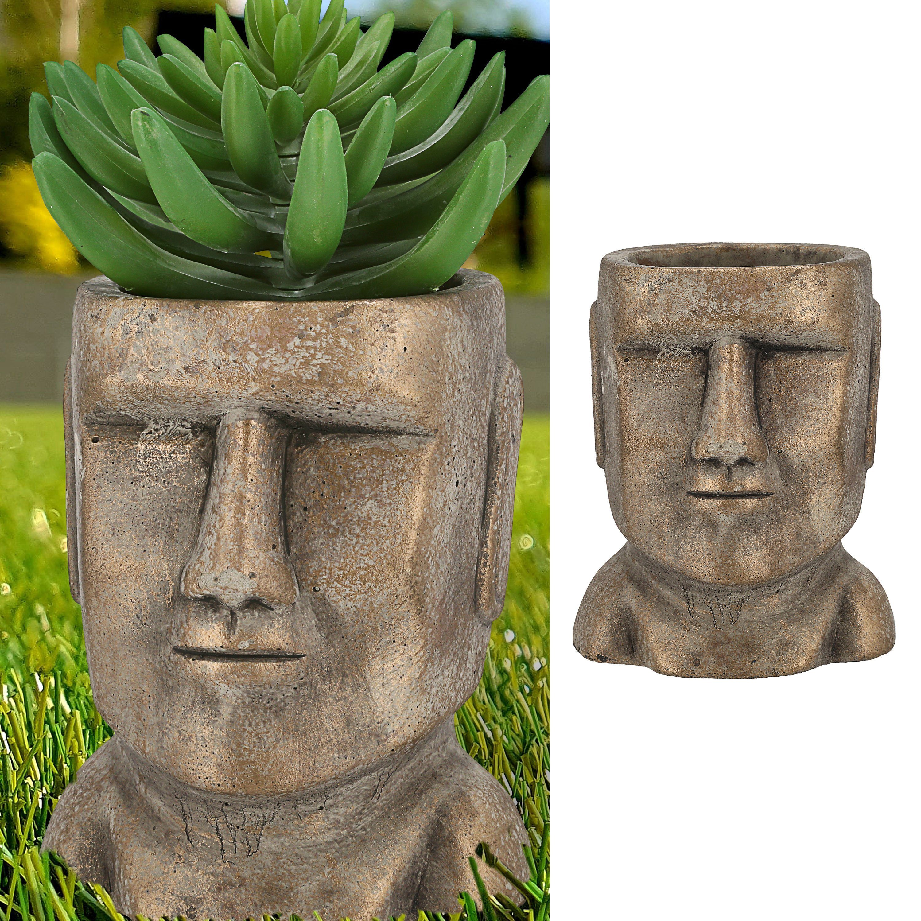 CEPEWA Blumentopf Pflanztopf Moai Kopf gold H17cm Terracotta Büste S