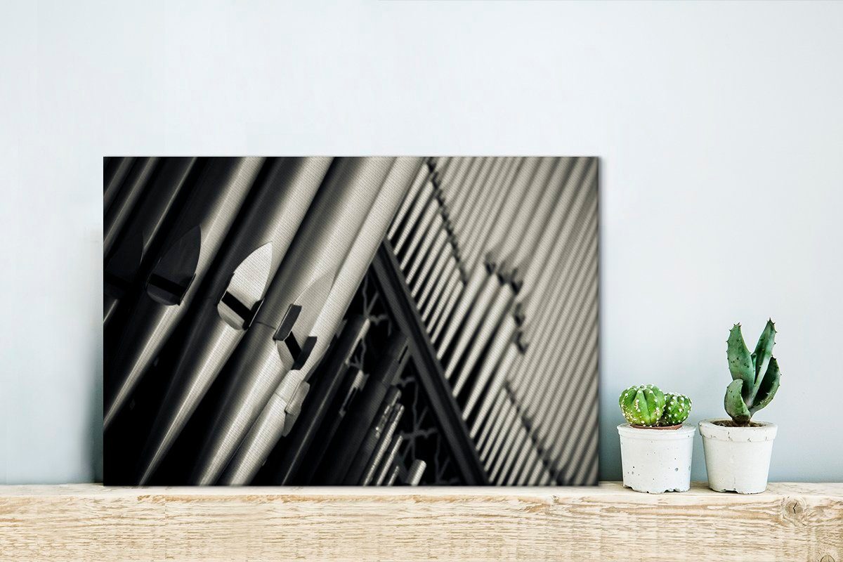 Orgel Pfeifen Wandbild schwarz-weiß, Aufhängefertig, in Leinwandbild OneMillionCanvasses® St), 30x20 (1 einer Wanddeko, cm Leinwandbilder,