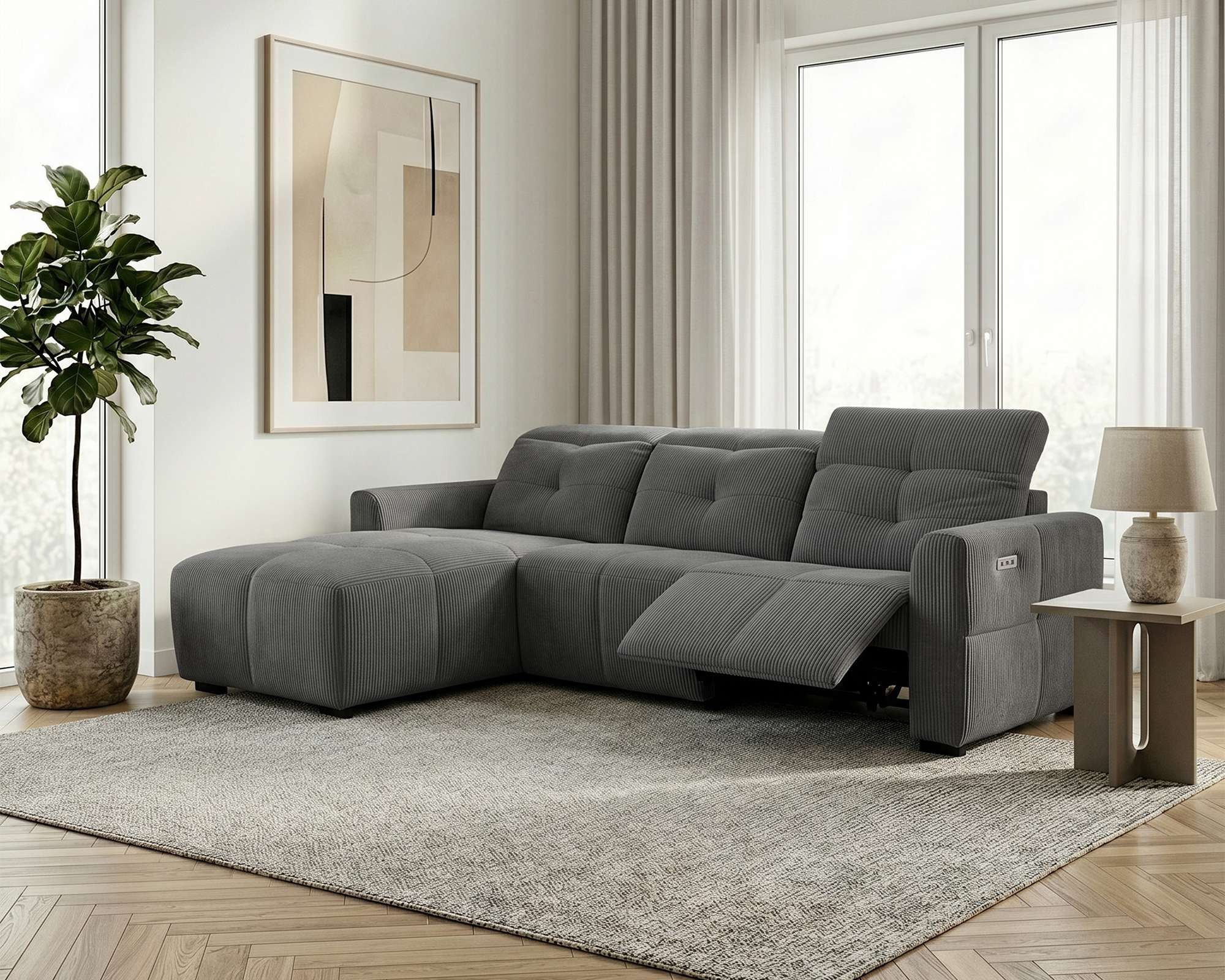 OTTO home Ecksofa CAARLA Cord, L-Form, 261 cm, man. oder elektr. Relaxfunktion (USB-A/C), mit USB-A und USB-C bei elektrischer Ausführung, Kopfteilverstellung