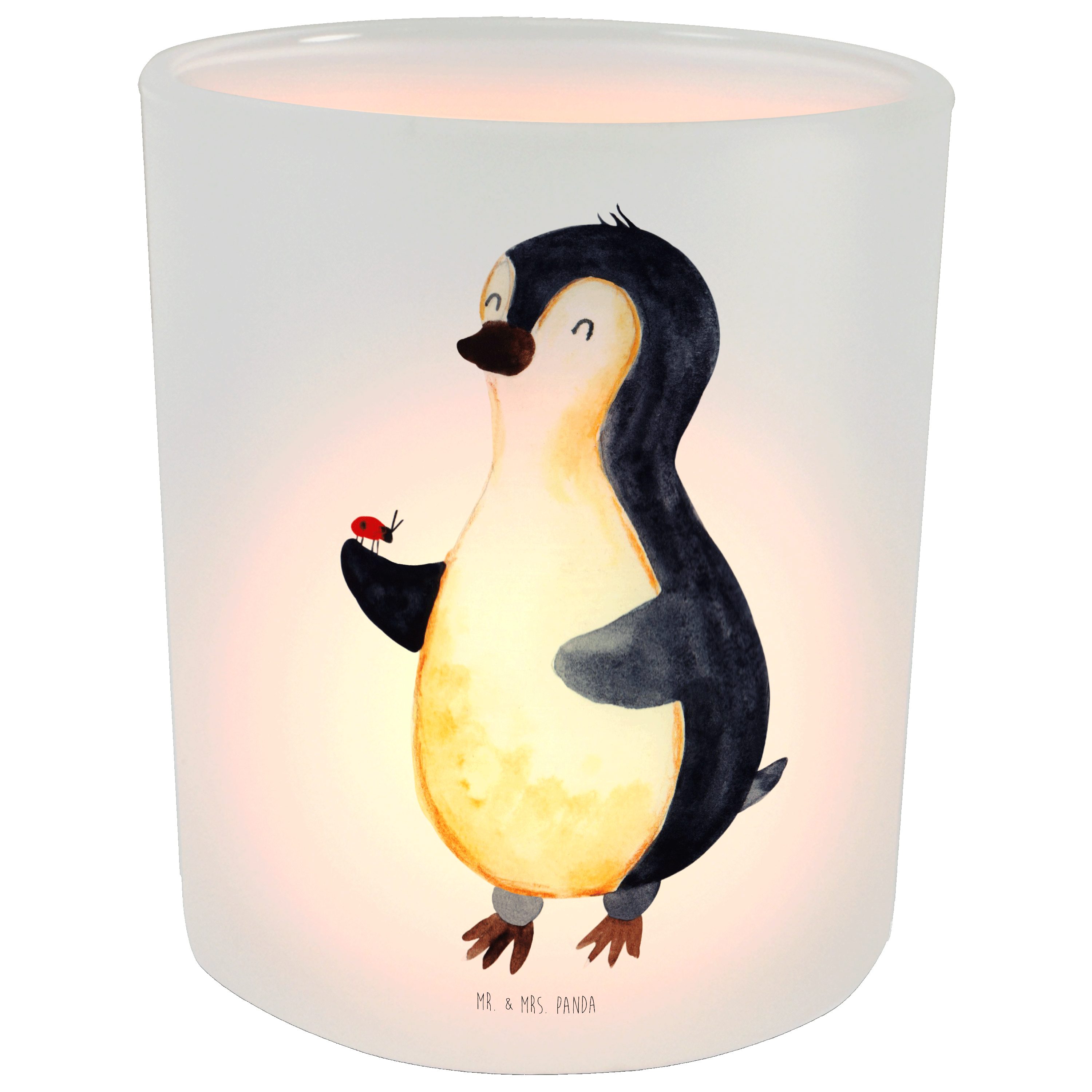 Mr. & Mrs. Panda Windlicht Pinguin Luftballon - Transparent - Geschenk,  Teelichter, Windlicht Gl (1 St)