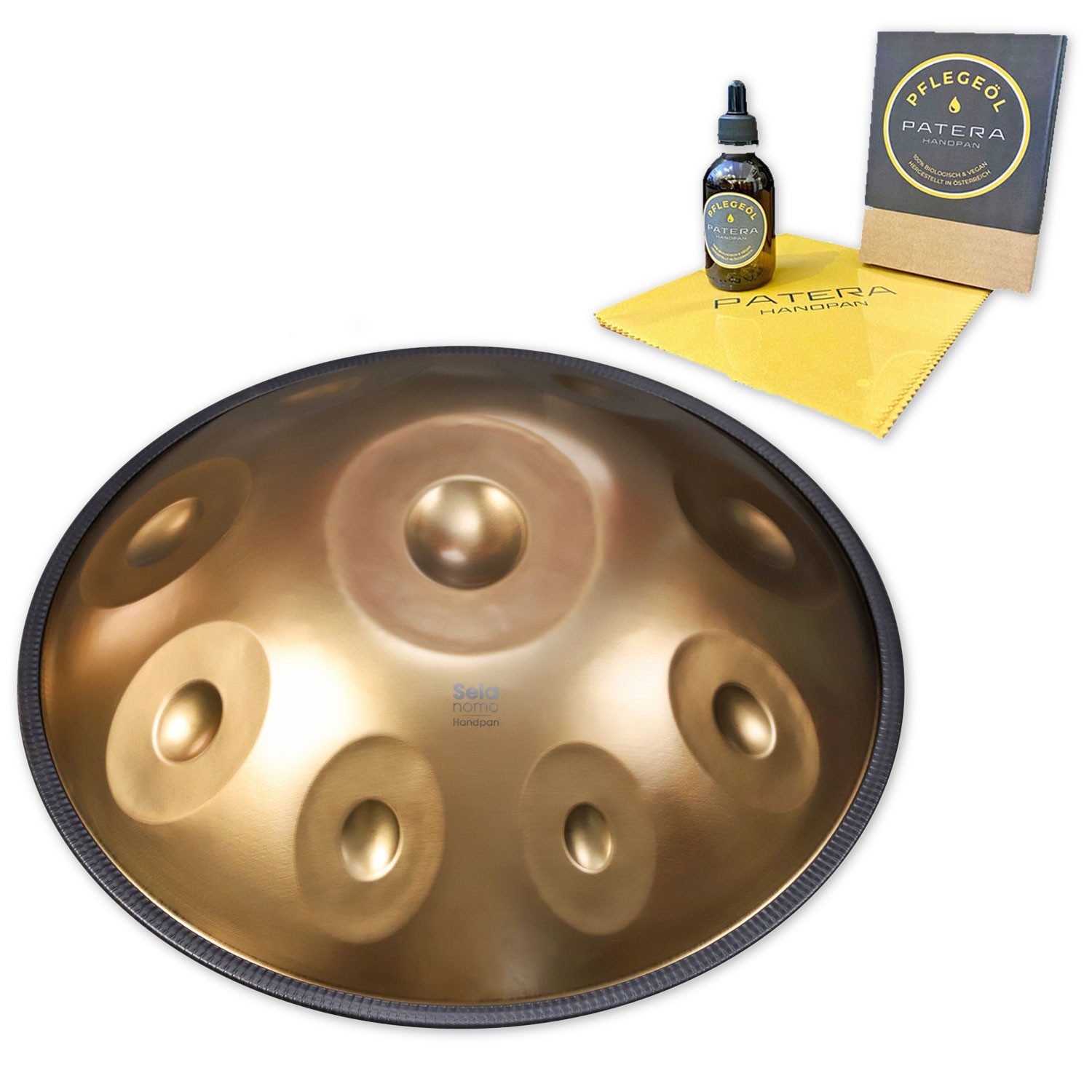 Sela Handpan Sela Handpan SEHP400 Nomo D-Kurd Edelstahl mit Pflegemittel, 1-St., Handpan D-Kurd, Vorteils-Set mit Pflegemittel