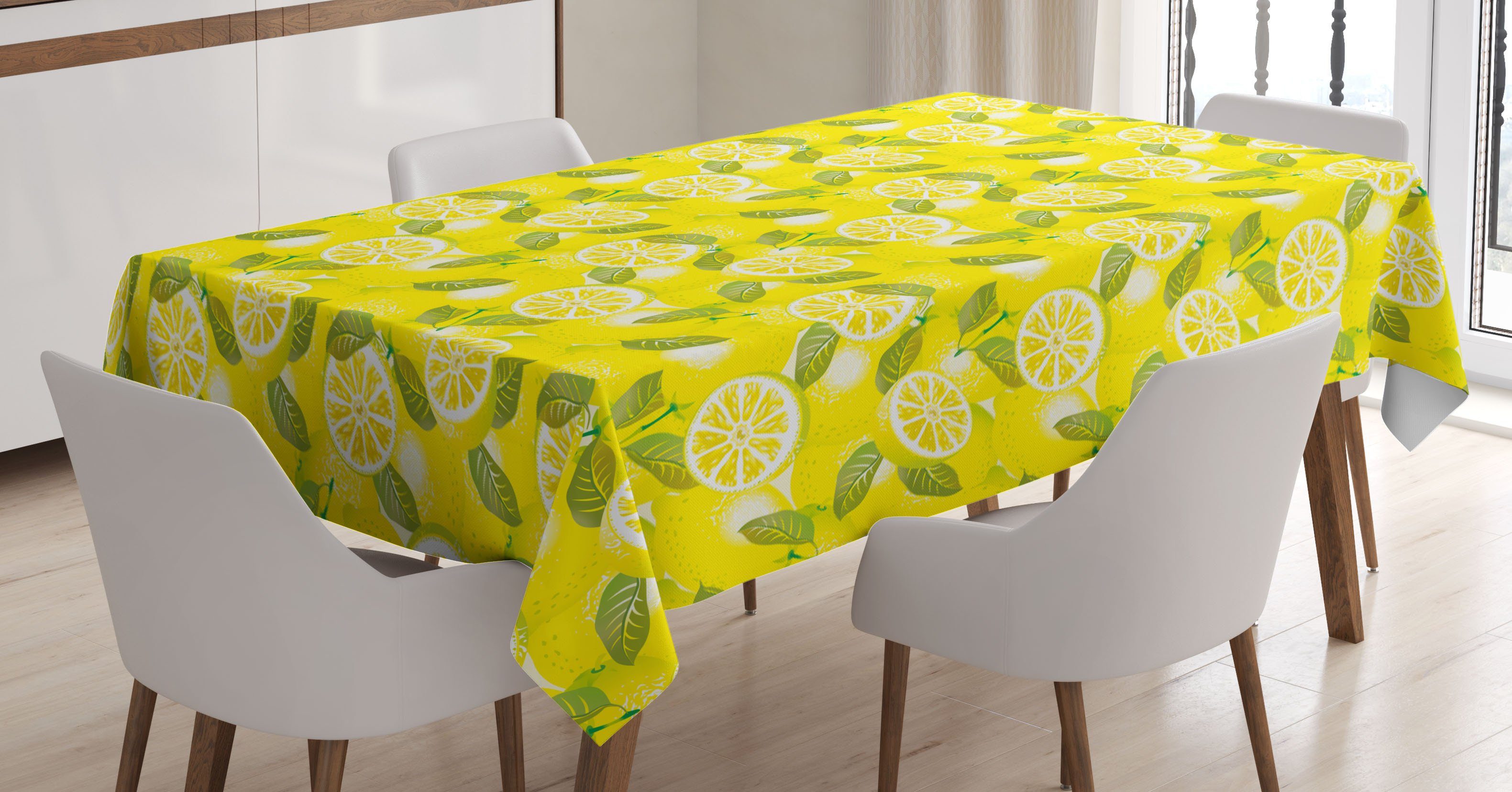 Abakuhaus Tischdecke Farbfest Waschbar Für den Außen Bereich geeignet Klare Farben, Frühling Frische Zitronen mit Blättern