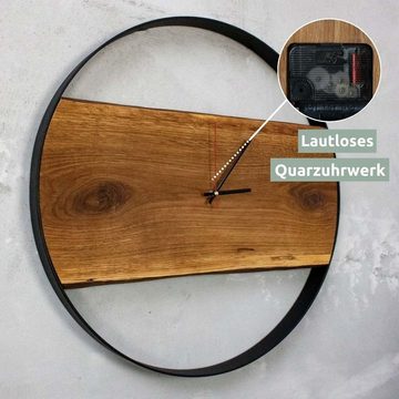 holz4home Wanduhr Wanduhr mit Stahlrahmen aus massiver Eiche Ø 58 cm