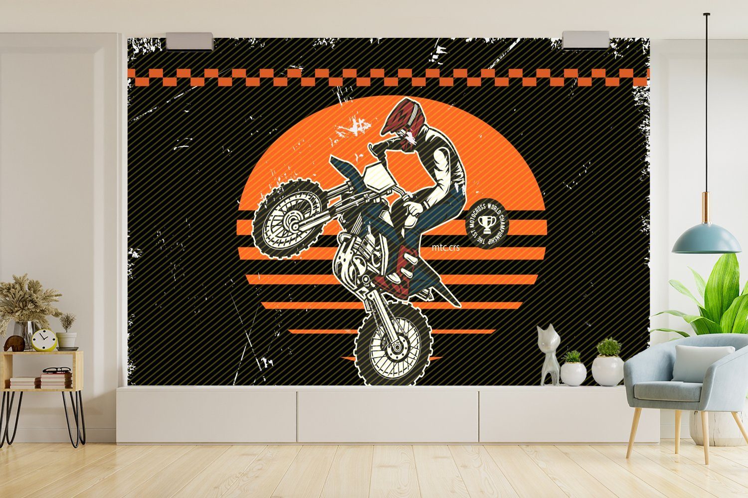 MuchoWow Wohnzimmer, Wallpaper Motorrad Fototapete bedruckt, St), Design, (6 Tapete - Matt, - Vinyl Kinderzimmer, für Oldtimer Schlafzimmer,