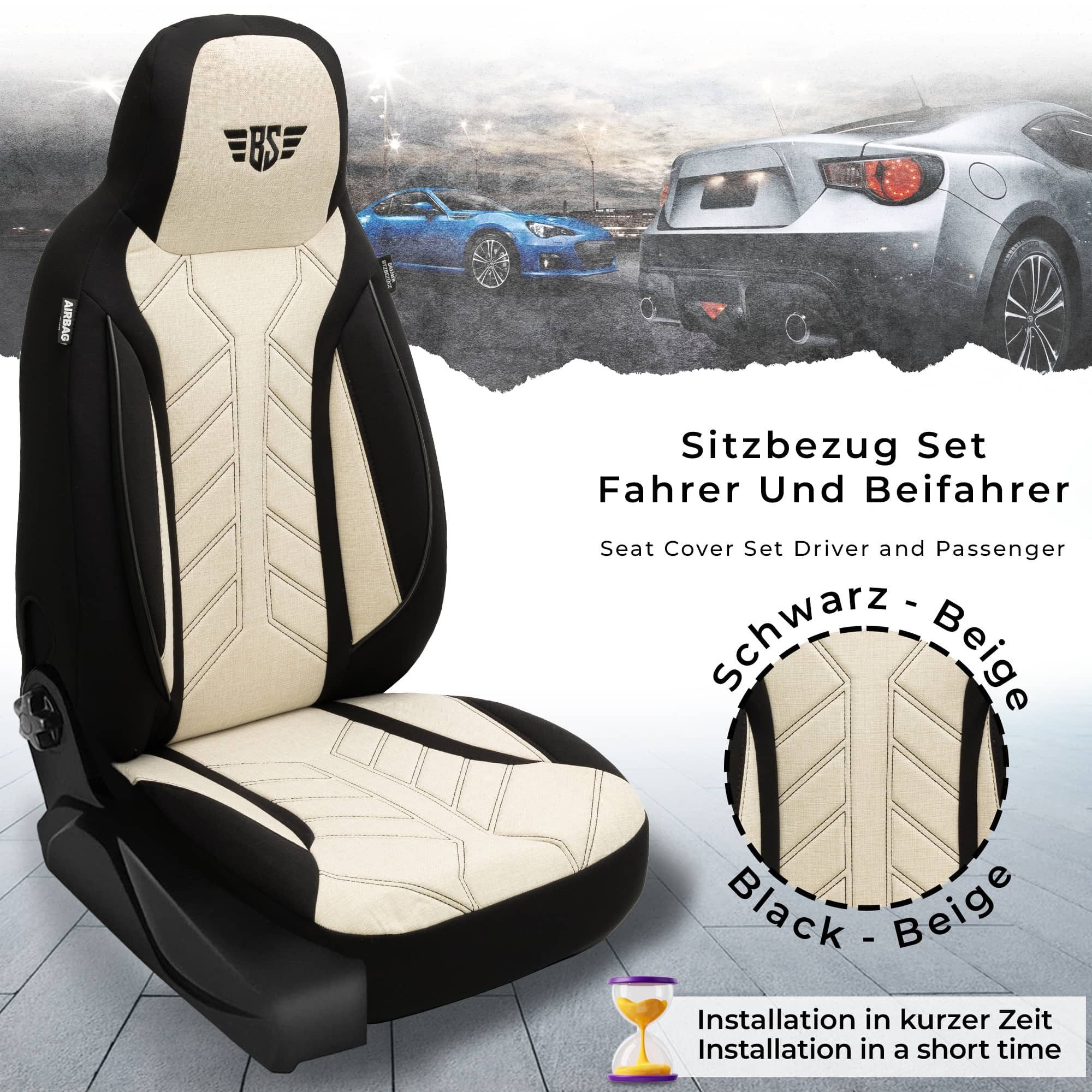 BREMER SITZBEZÜGE Autositzbezug für Peugeot 308 3 Bj ab 2021 (PLKT207), Set, Schonbezüge Sitzbezüge Fahrer und Beifahrer, in Schwarz/Beige