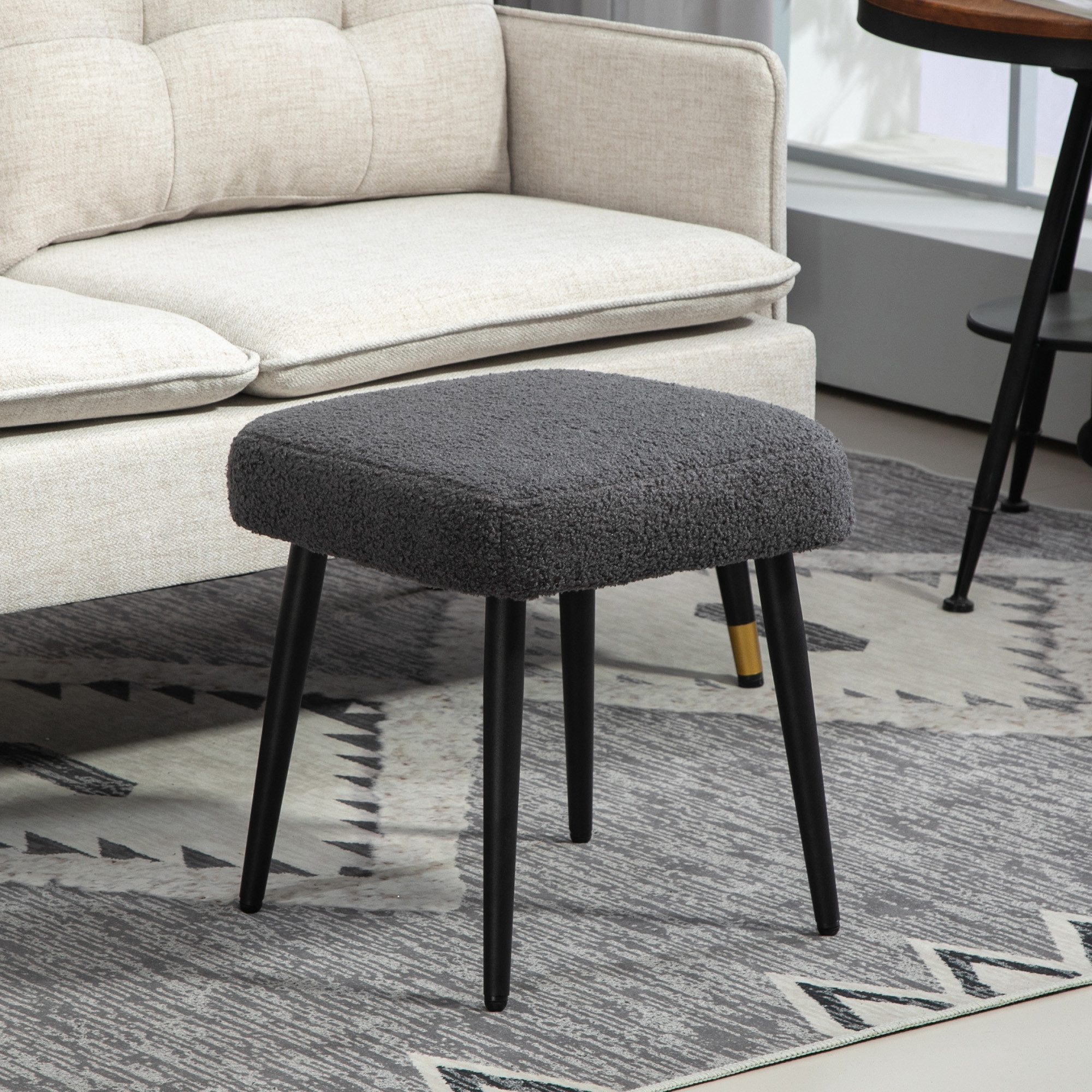 HOMCOM Fußhocker Hocker mit weichem Sitzkissen, Stahlbeinen, Polsterhocker Ottoman (Hocker, 1 St., Sitzhocker), für Schlafzimmer, Stahlbeine, Dunkelgrau
