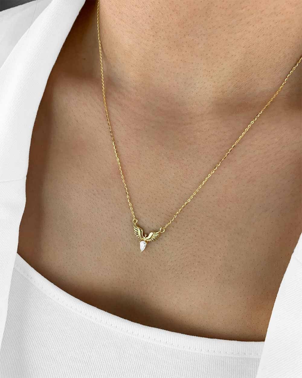 DANIEL CLIFFORD Kette mit Anhänger 'Angel' Damen Halskette Silber 925 14k vergoldet Flügel Anhänger (inkl. Verpackung), besonderes Schutzengel-Design, vergoldet – Bild 3 von 5