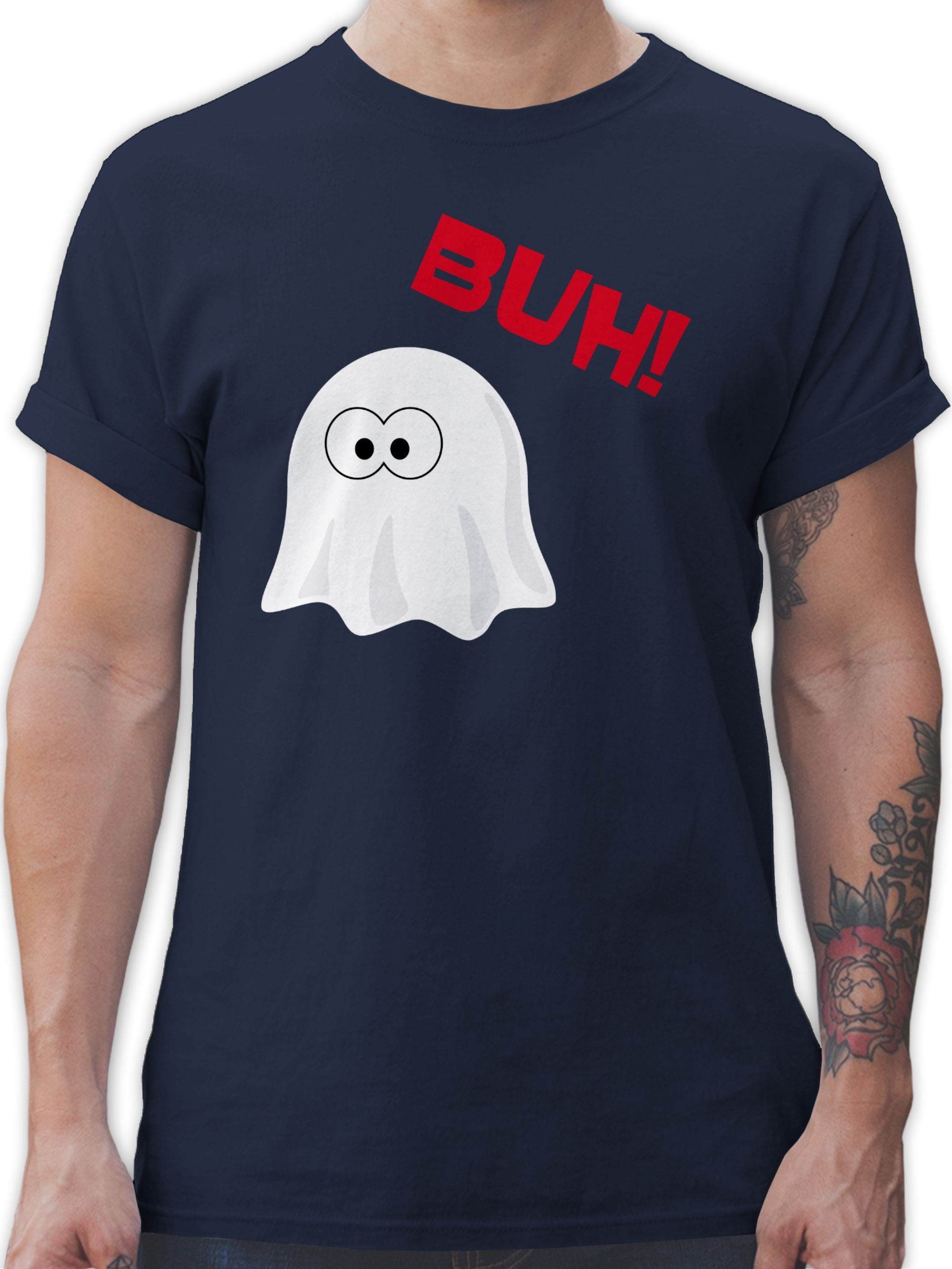 Shirtracer T-Shirt Kleiner Geist Buh - Gespenst Ghost Halloween Kostüme Herren 2 Navy Blau
