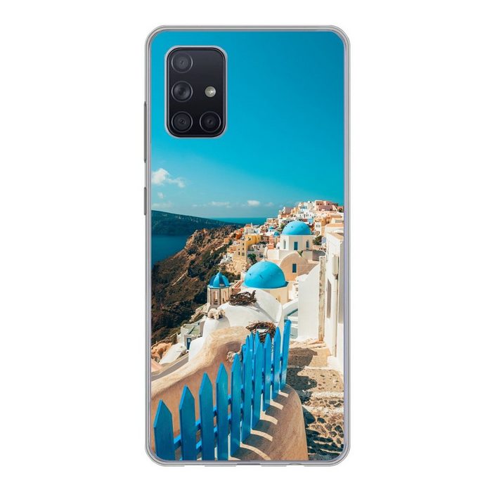 MuchoWow Handyhülle Blauer Bürgersteig in Santorini Griechenland Handyhülle Samsung Galaxy A51 5G Smartphone-Bumper Print Handy
