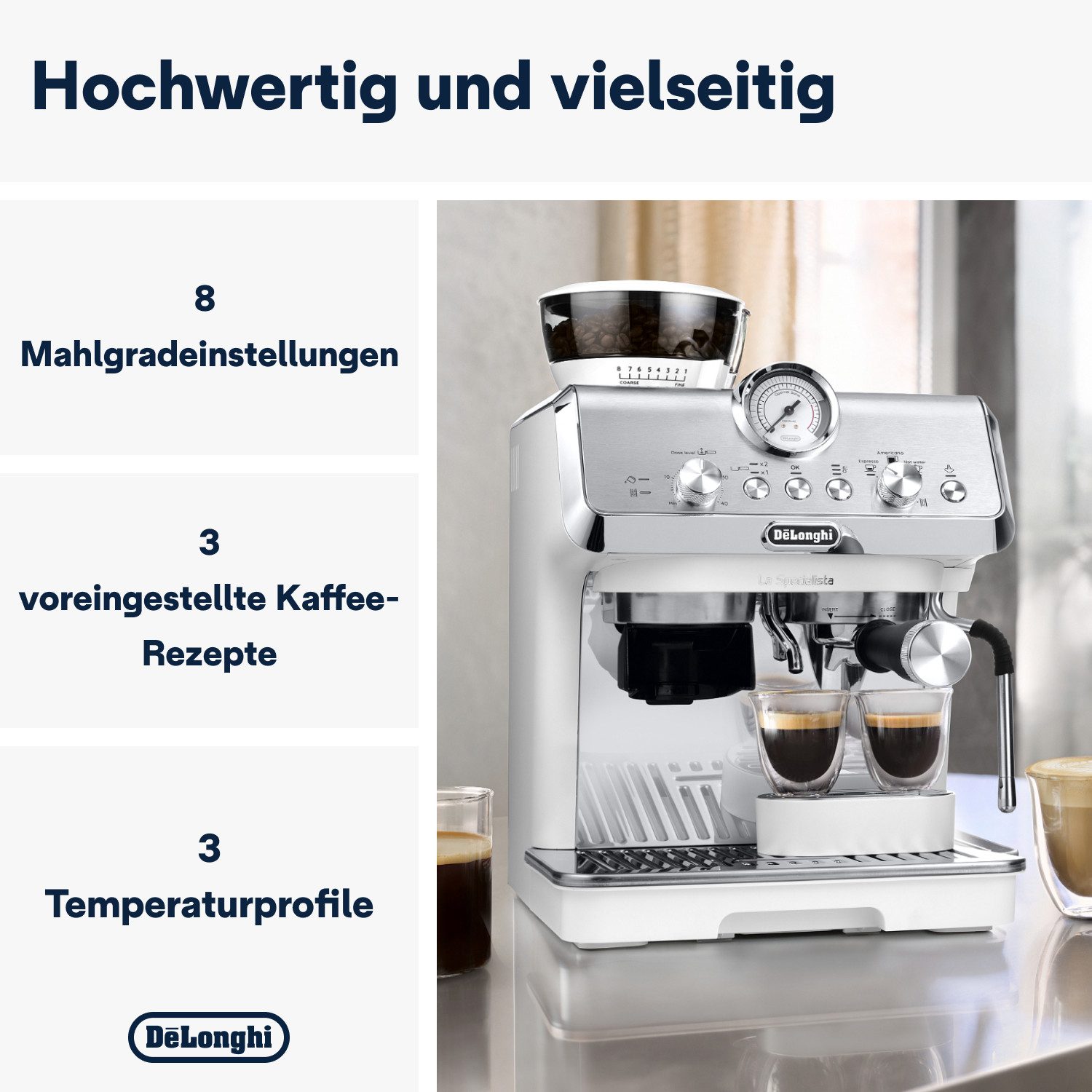 De'Longhi Espressomaschine La Specialista Arte EC9155.MB, 8 Mahlgrade, 3 Temperaturen, Milchschaumdüse