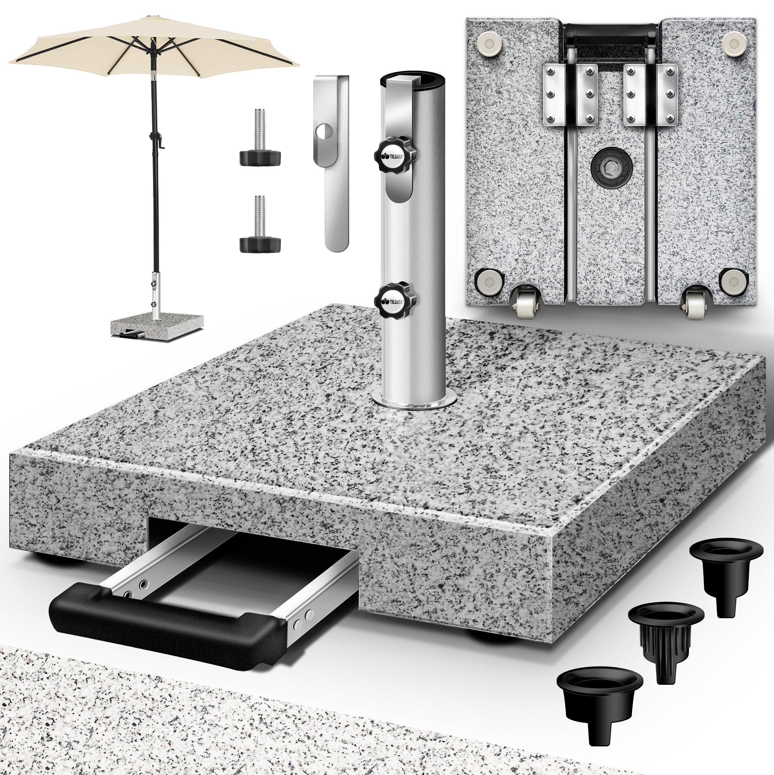 tillvex Sonnenschirm tillvex Granit Sonnenschirmständer, Balkonschirmständer für Schirmstöcke 16-48 mm & 300cm Schirmdurchmesser, Sonnenschirm, Granit Sonnenschirmständer