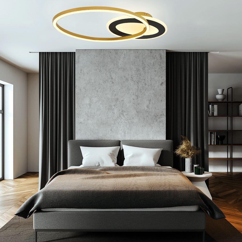 GLOBO LIGHTING LED Deckenleuchte, LED-Leuchtmittel fest verbaut, Warmweiß, Deckenleuchte Ringform Wohnzimmerlampe schwarz gold Design Deckenlampe