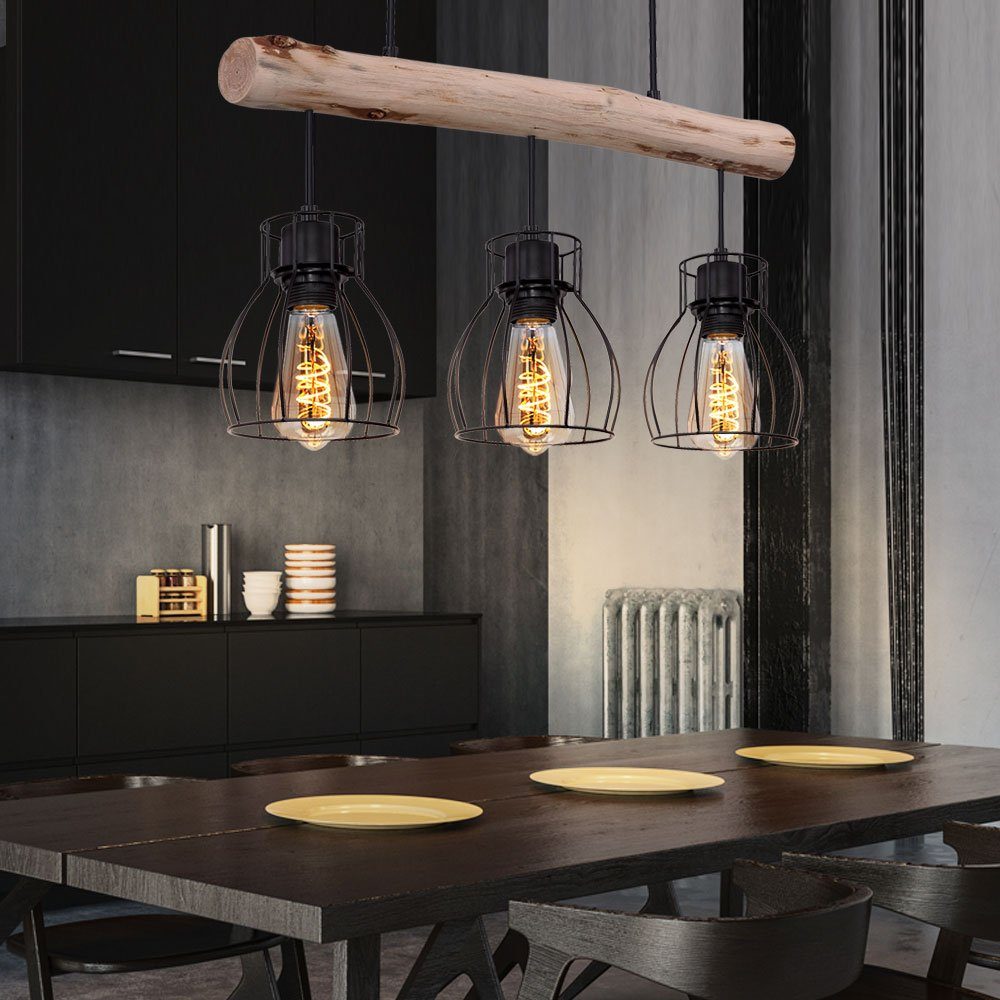 etc-shop LED Pendelleuchte, Leuchtmittel inklusive, Warmweiß, Pendelleuchte Holz schwarz Esszimmerlampe Vintage