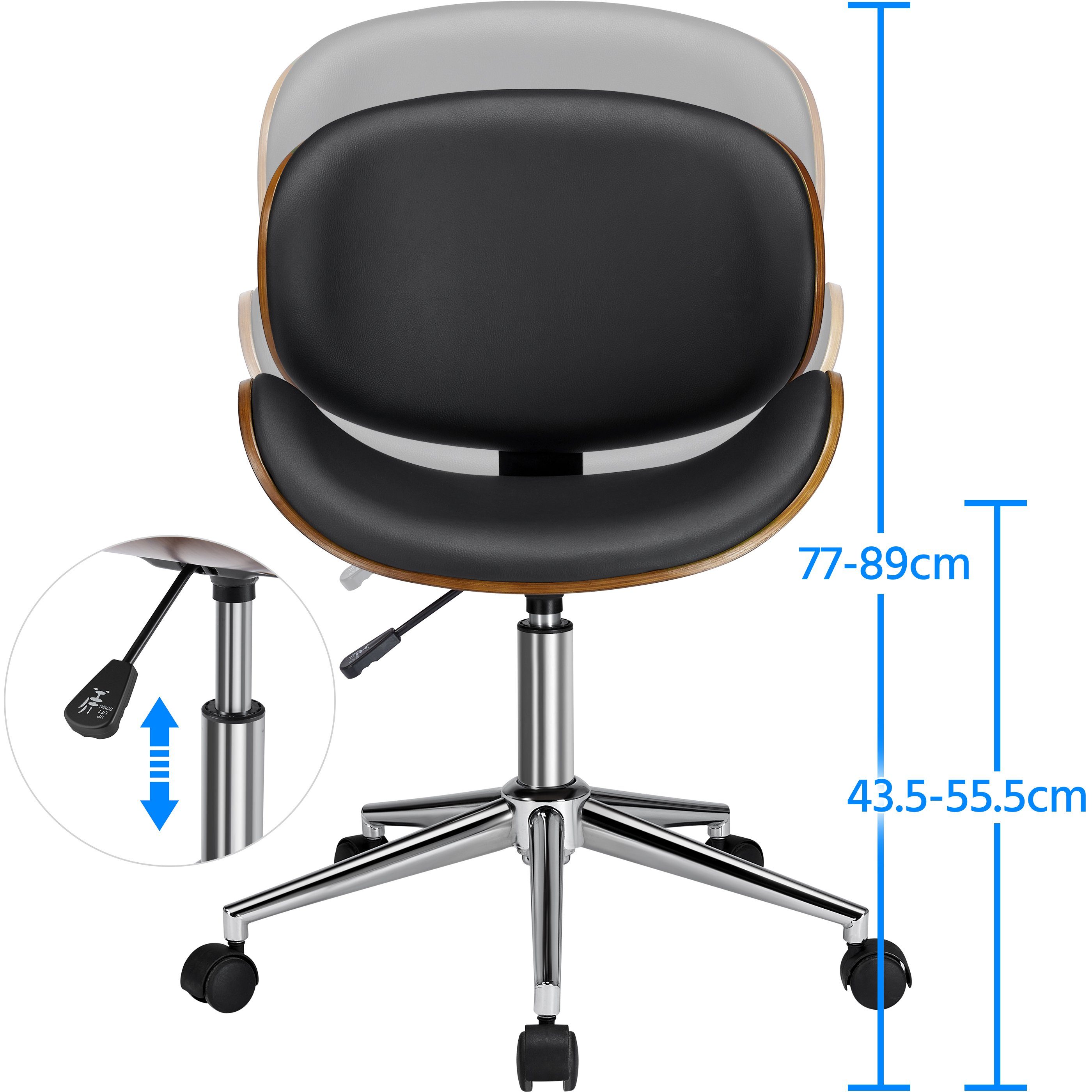 Yaheetech Drehstuhl, Bürostuhl Schwarz gepolsterter Verstellbarer Schreibtischstuhl drehbarer