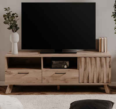 Finori Lowboard Douro (TV Unterschrank in Schweden Eiche, 140 x 50 cm), mit Push-to-Open und Holzrelief