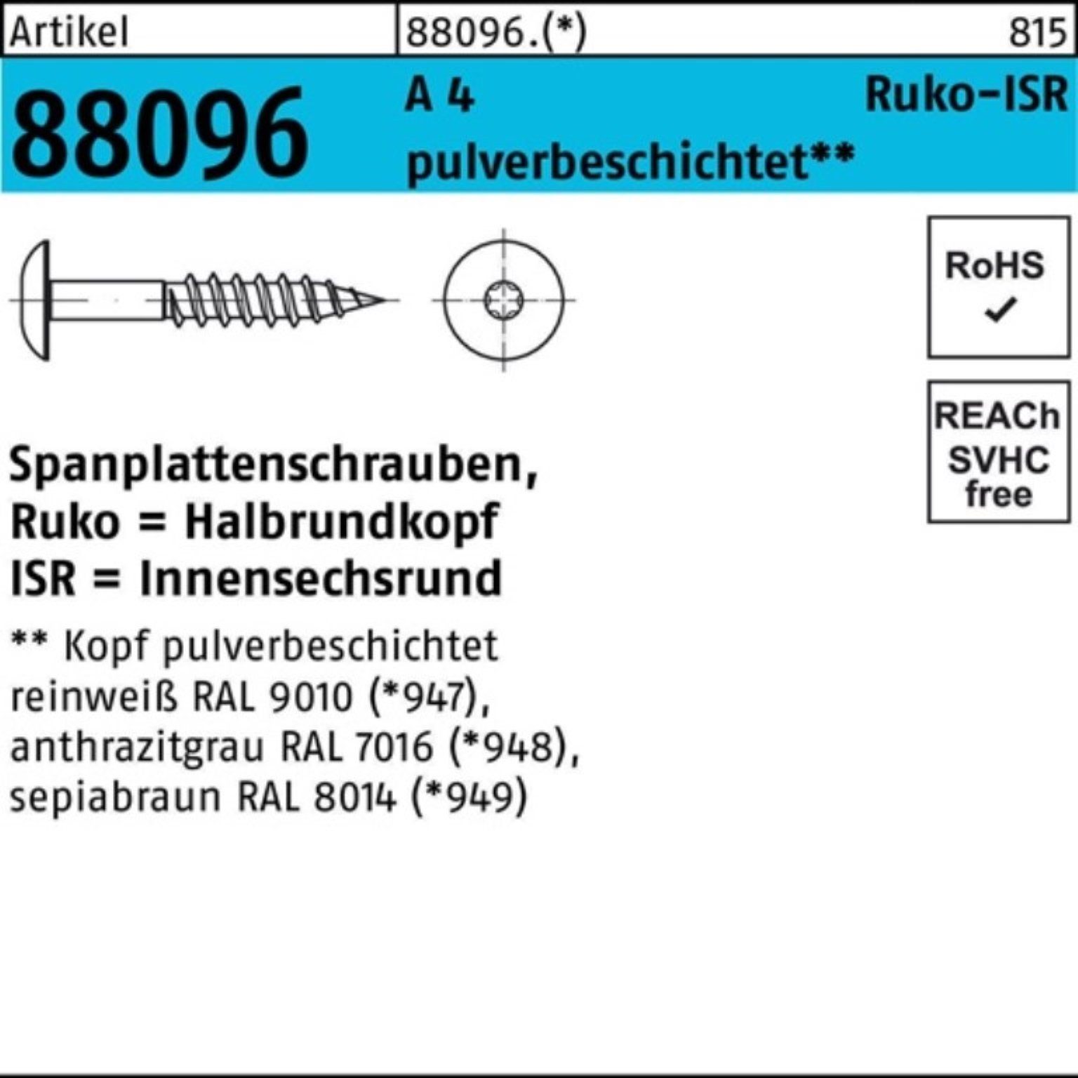 Reyher Spanplattenschraube 100er ISR Pack R pulv 88096 Spanplattenschraube 4 A 5,5x35/22-T20 Hako