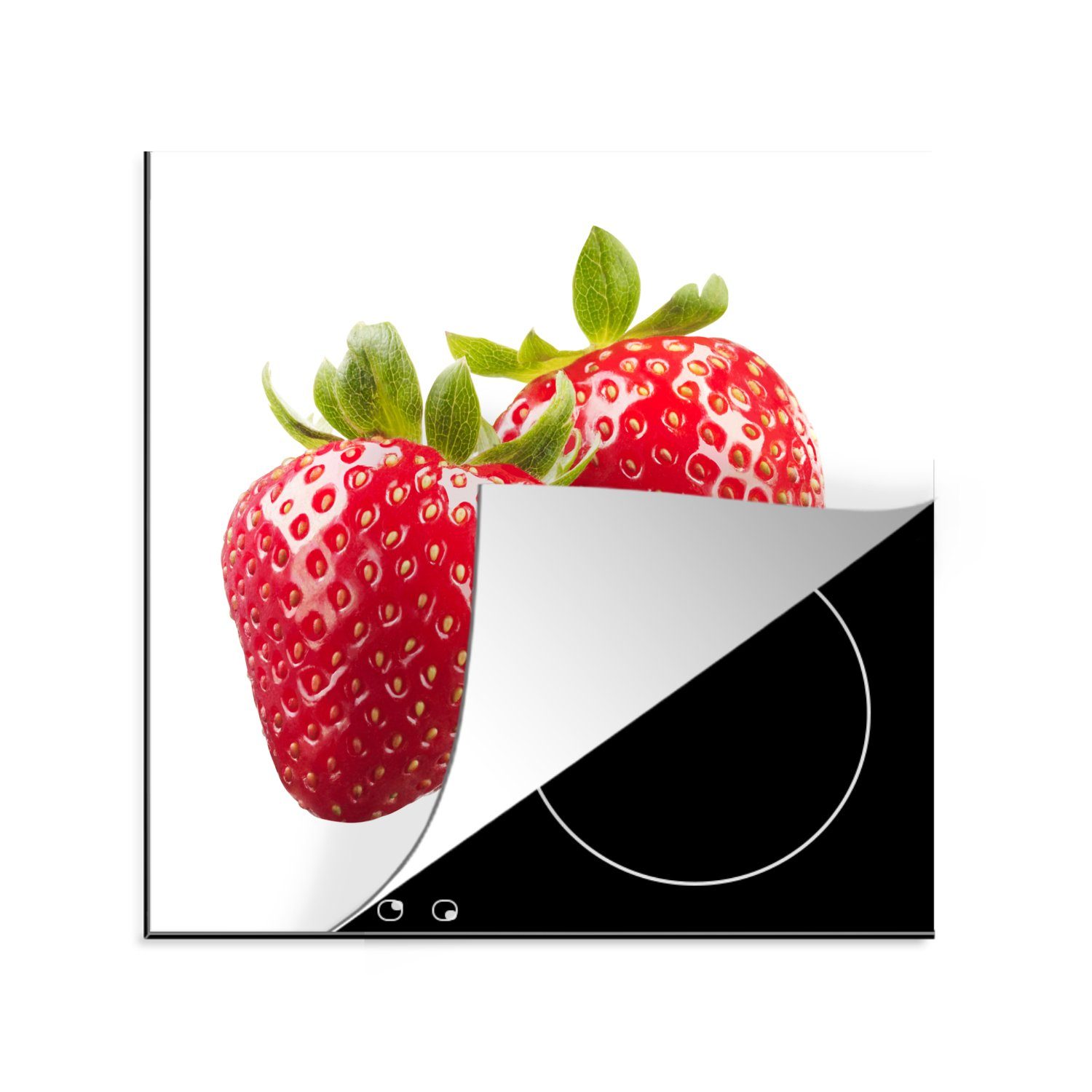 Arbeitsplatte Erdbeere Ceranfeldabdeckung, Obst tlg), Weiß, Herdblende-/Abdeckplatte Vinyl, cm, 78x78 MuchoWow - - für küche (1