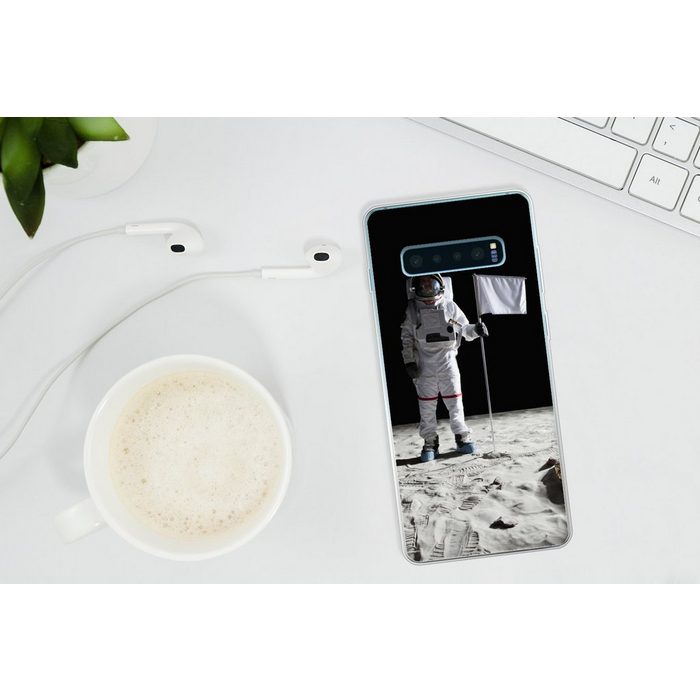 MuchoWow Handyhülle Mond - Weltraum - Astronaut Phone Case Handyhülle Samsung Galaxy S10+ Silikon Schutzhülle FN11532
