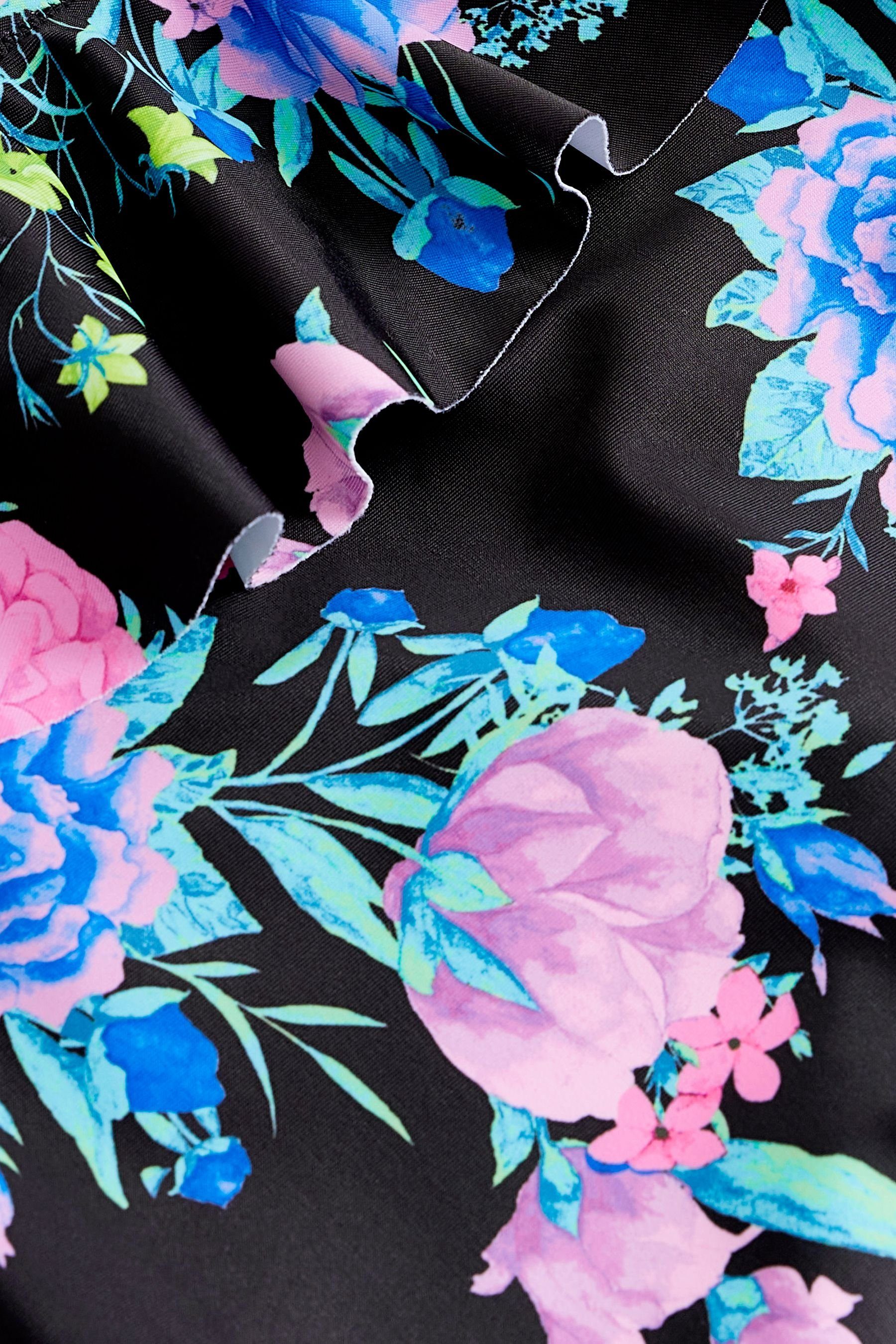 Badeanzug Next mit Floral Rüschen (1-St) Black/Pink Badeanzug
