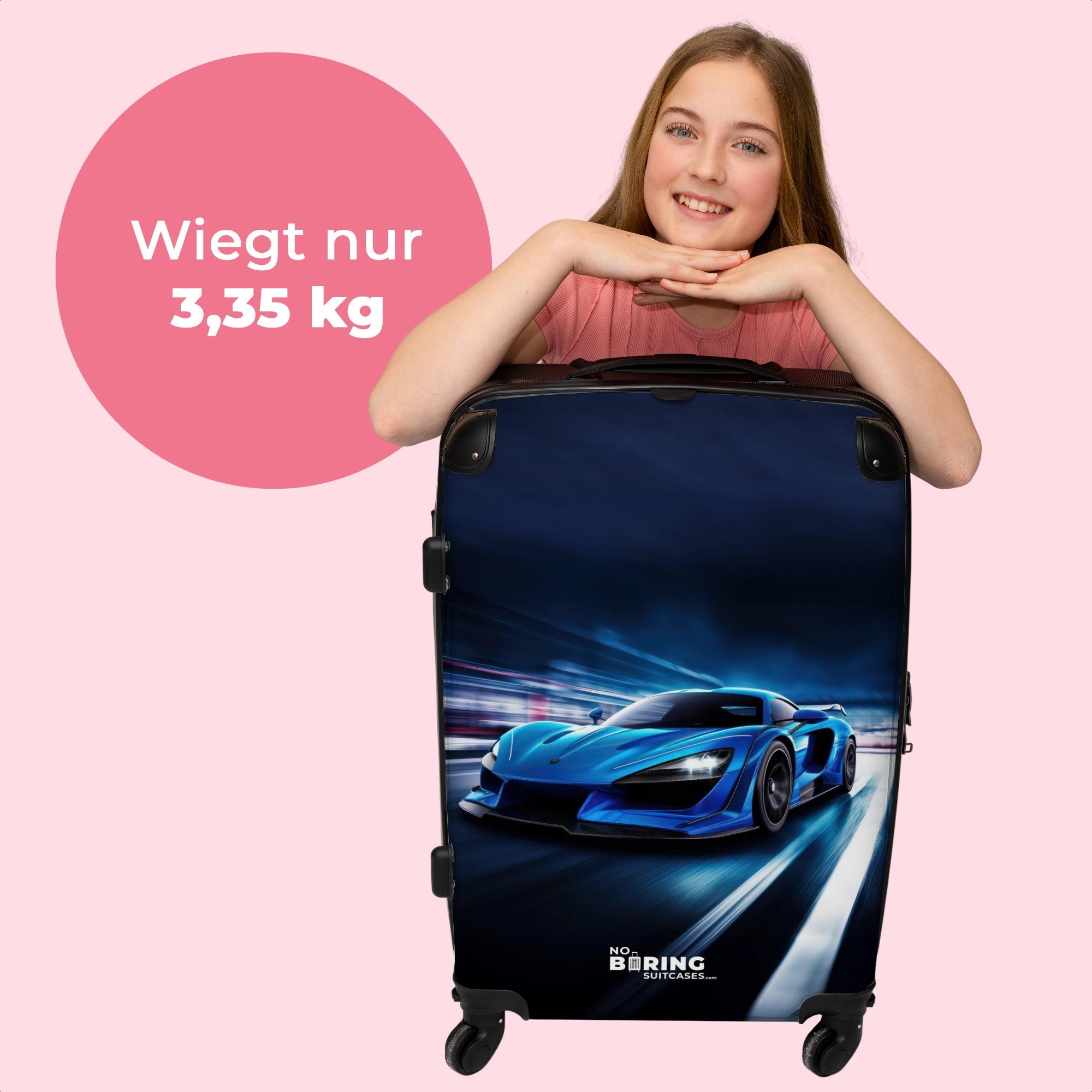 NoBoringSuitcases.com© Koffer Rollen 4 Rollkoffer Trolley - - Blau Jungen Große Kind, - 67x43x25cm mit Aufgabegepäck Auto - Rollen, Reisekoffer 4